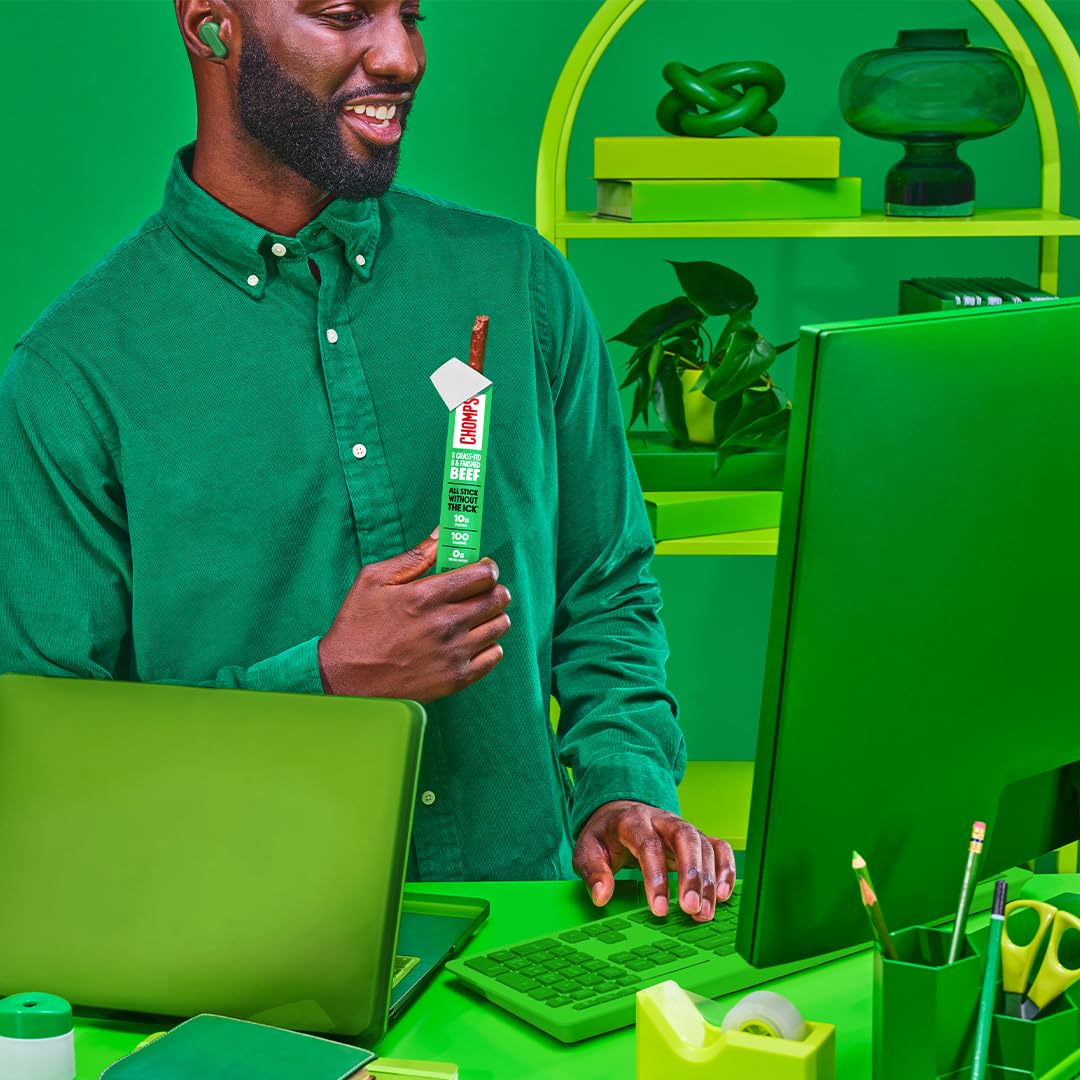 Chomps Grass-Fed and Finished Jalapeño Beef Jerky Snack Sticks 10-Pack - Keto, Paleo, Whole30, 10g Lean Meat Protein, Gluten-Free, Zero Sugar Food, Non-GMO