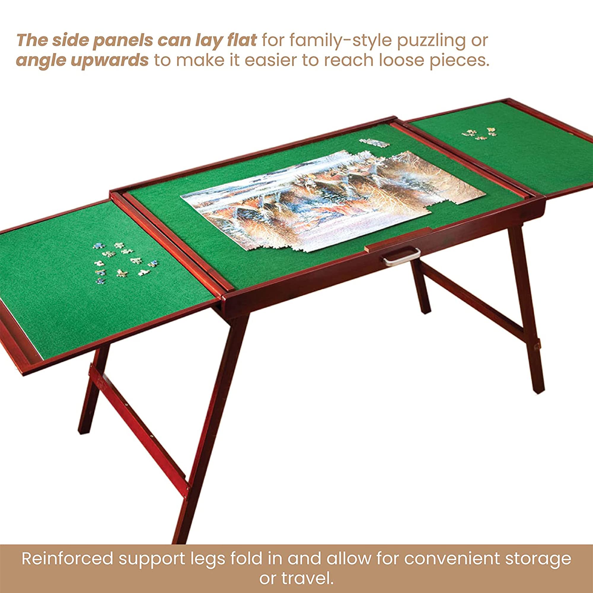 Bits and Pieces Fold-and-Go Wooden Jigsaw Puzzle Table with Legs, Foldable Puzzle Board for Up to 1500 Pieces, 30" Tall, 25" x 34" Assembly Surface