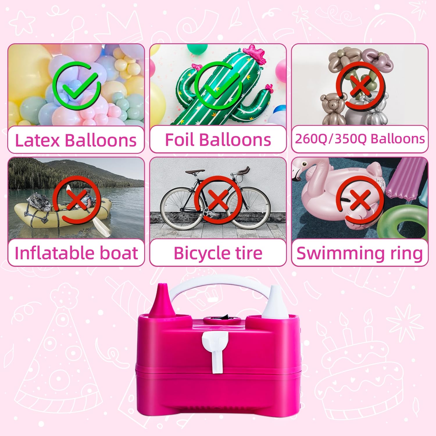 Bezente Balloon Pump Electric, Portable Electric Air Pump Balloon Inflator Balloon Blower Machine Dual Nozzle Electric Balloon Pump for Party Decorations Wedding Birthday