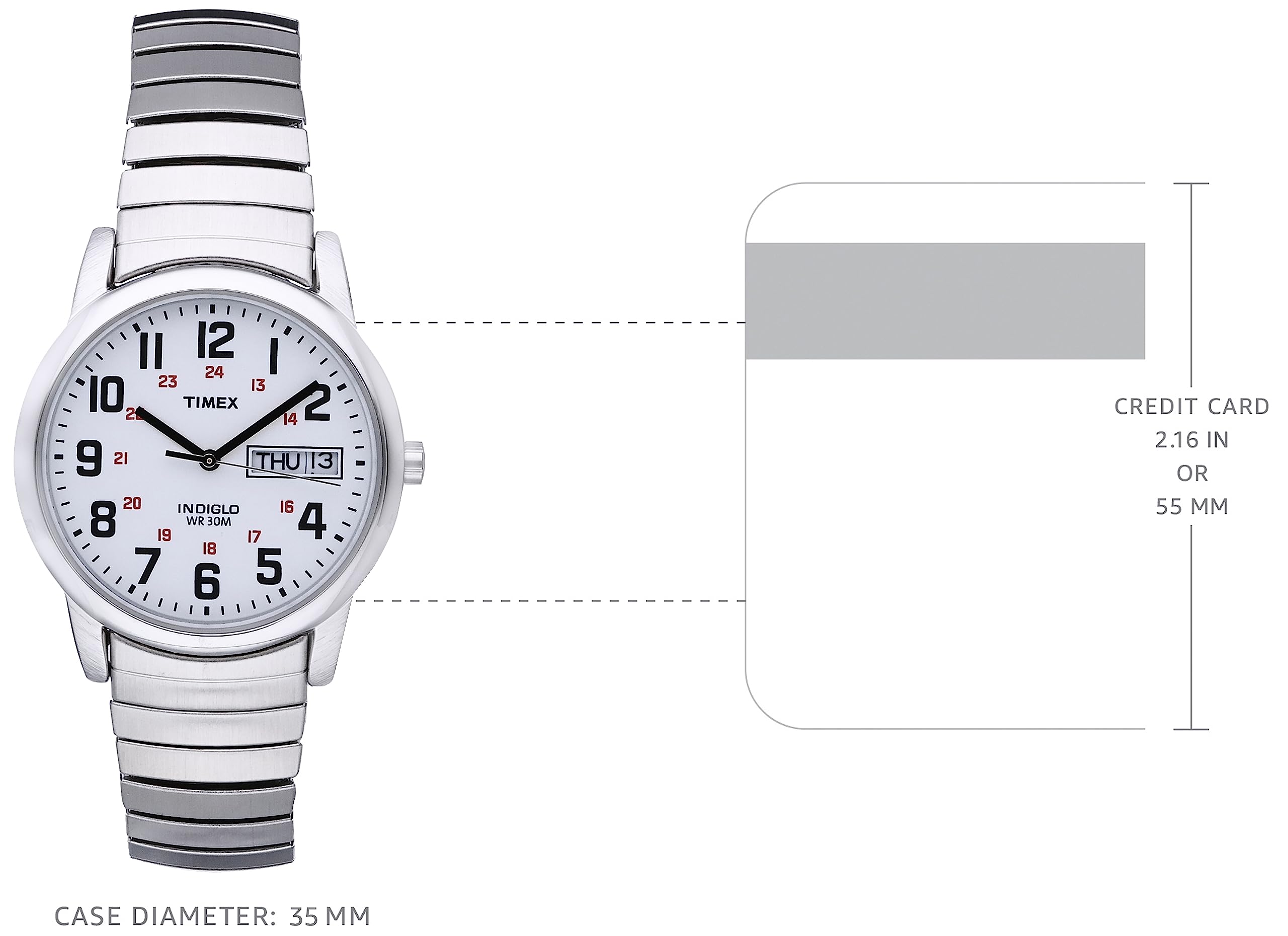 Timex Men's Easy Reader 35mm Day-Date Watch – Silver-Tone Case White Dial with Silver-Tone Expansion Band