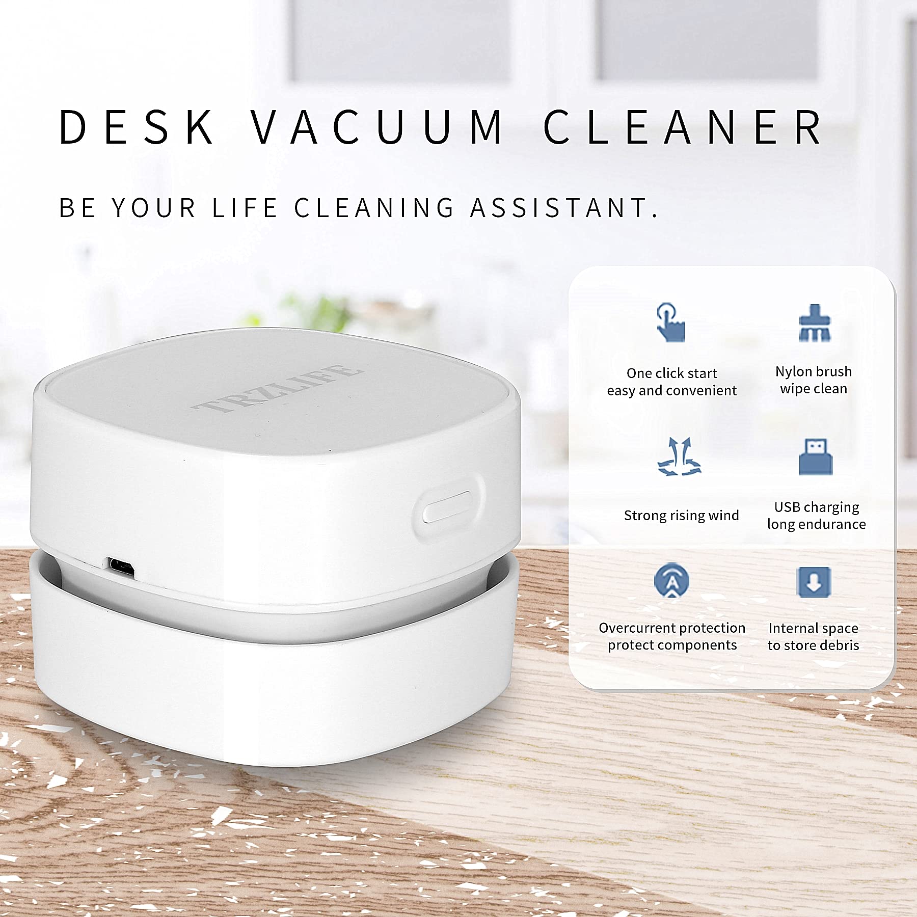 TRZLIFE Desk Vacuum, Rechargeable and Durable Mini Table Vacuum Cleaner Must-Have Office Desk Accessory Sucks up Tiny Items and Crumbs from Desktop Drawer Countertop Ideal as a Holiday Gift Pink