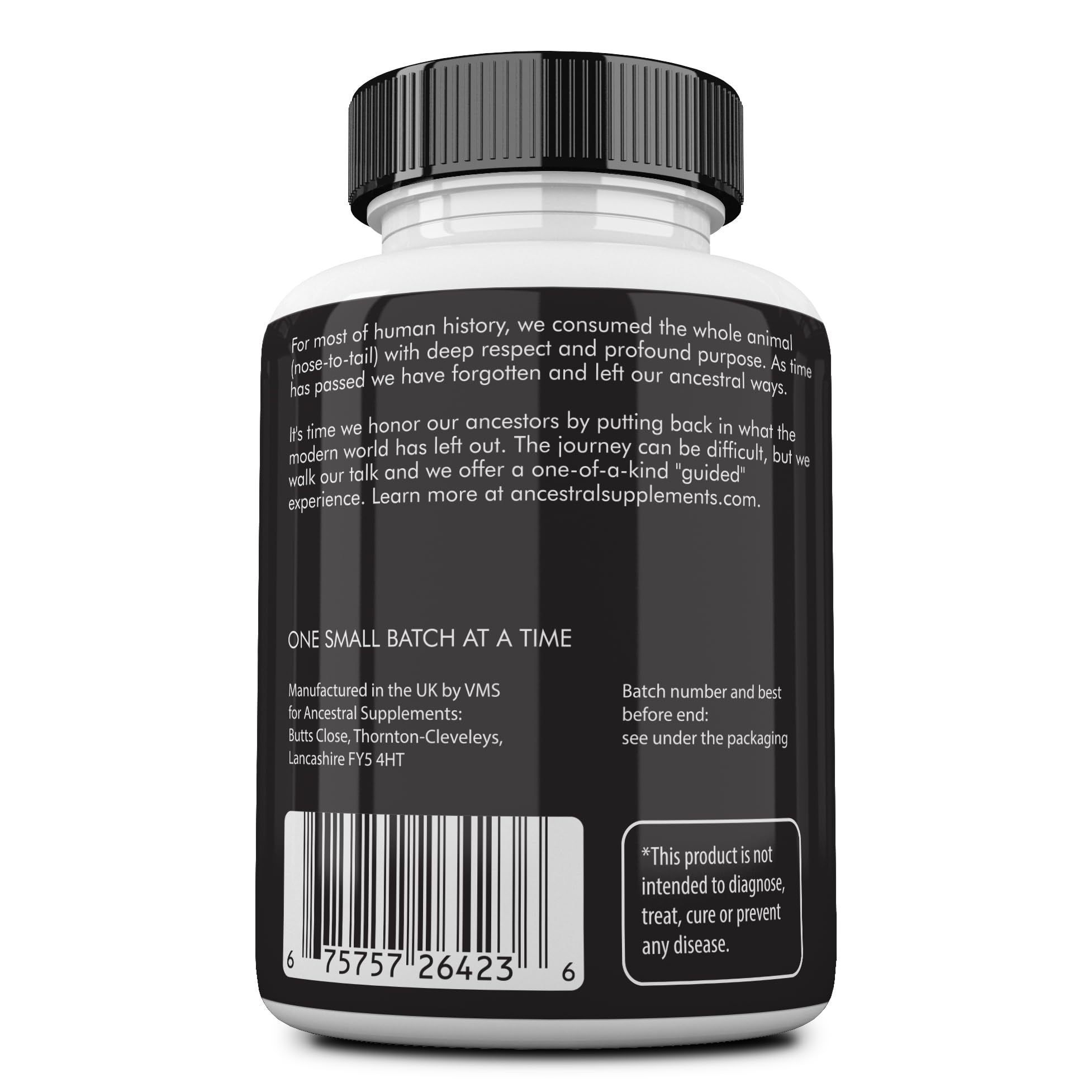 Ancestral Supplements Grass Fed Beef Organ Supplement, Supports Whole Body Wellness with Proprietary Blend of Liver, Heart, Kidney, Pancreas, Spleen, Freeze-Dried Beef, Non-GMO, 180 Capsules