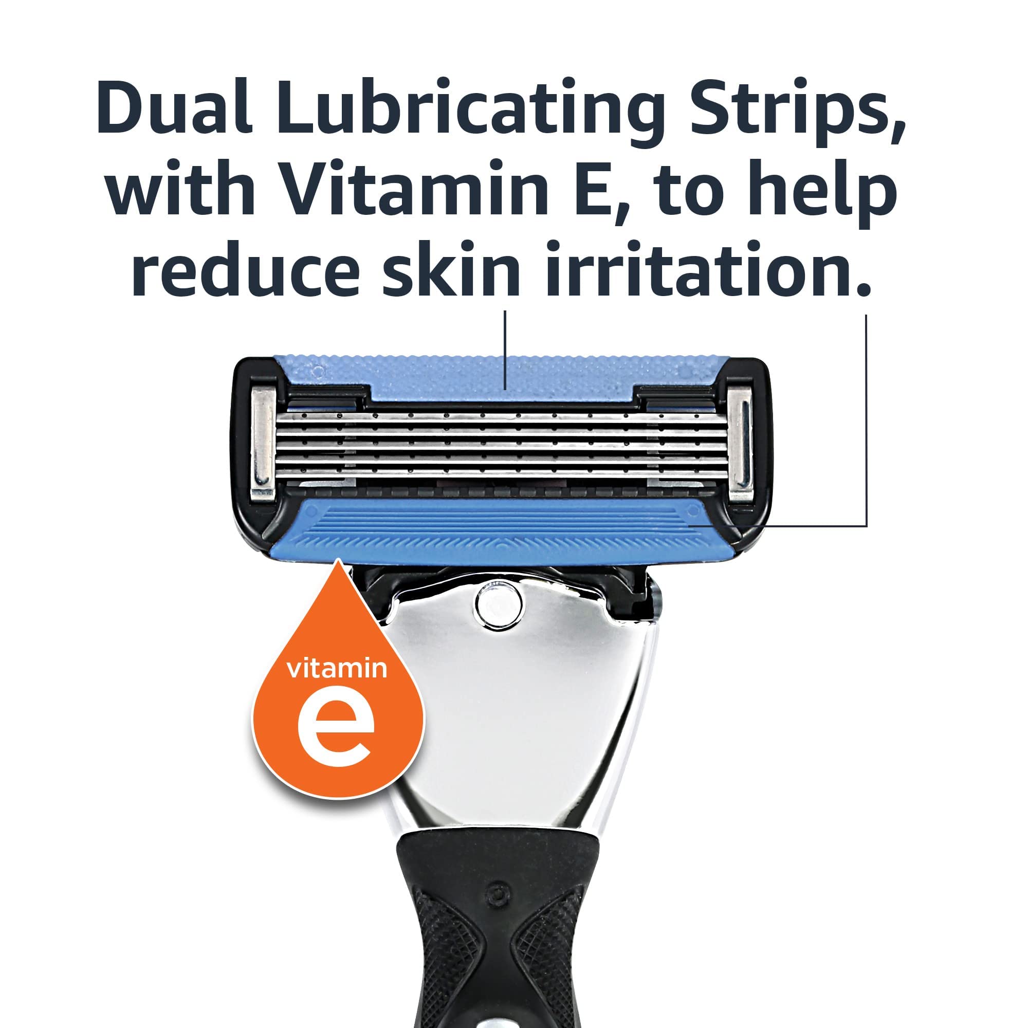 Amazon Basics 5-Blade Razor Refills for Men with Dual Lubrication and Precision Beard Trimmer, 12 Cartridges (Fits Amazon Basics Razor Handles only)