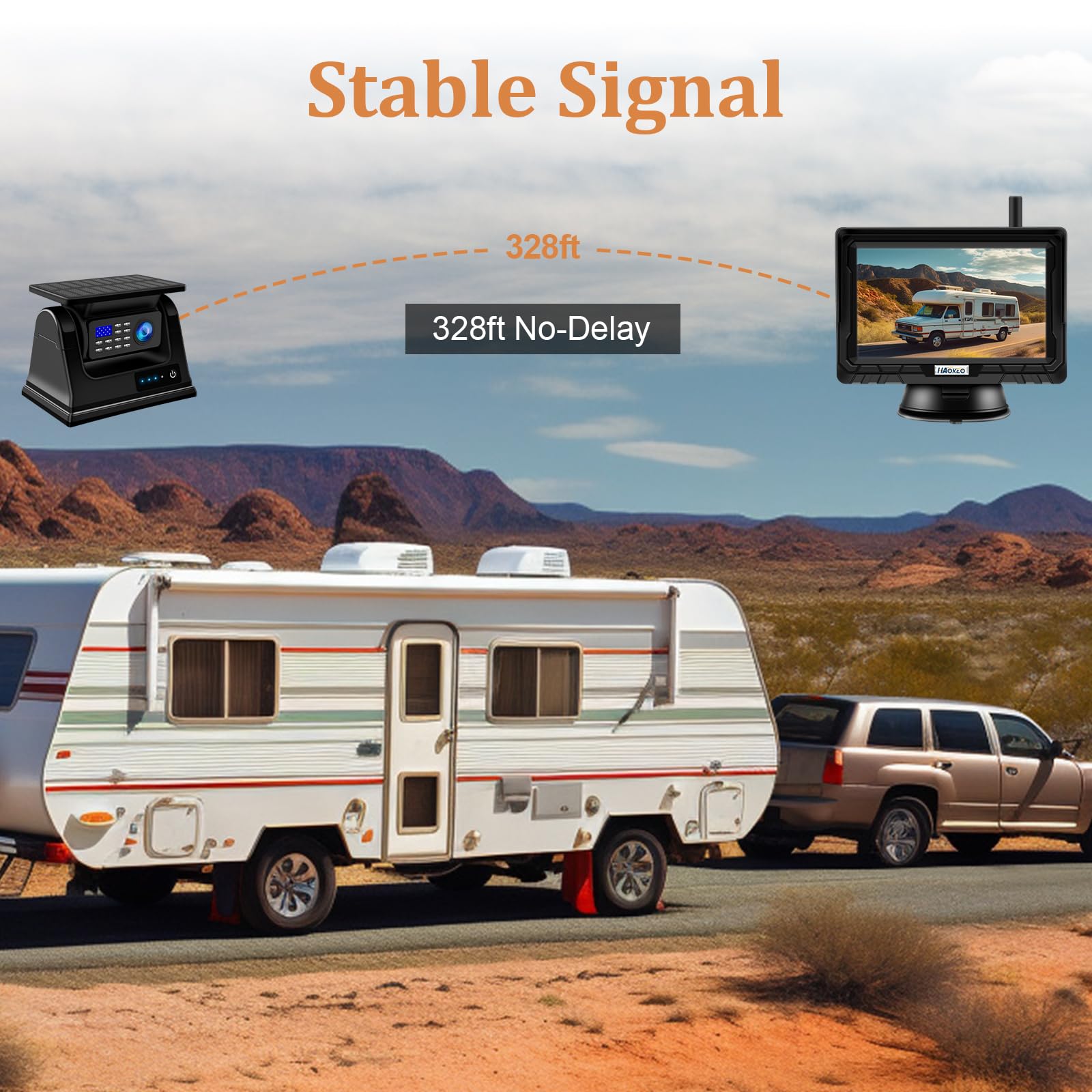 Magnetic Solar Wireless Backup Camera: 5 Inch DVR 1080P HD IPS Monitor, Rechargeable Reverse Camera System, Portable Cordless Rear View Camera for Truck RV Camper Hitching Gooseneck Horse Trailer