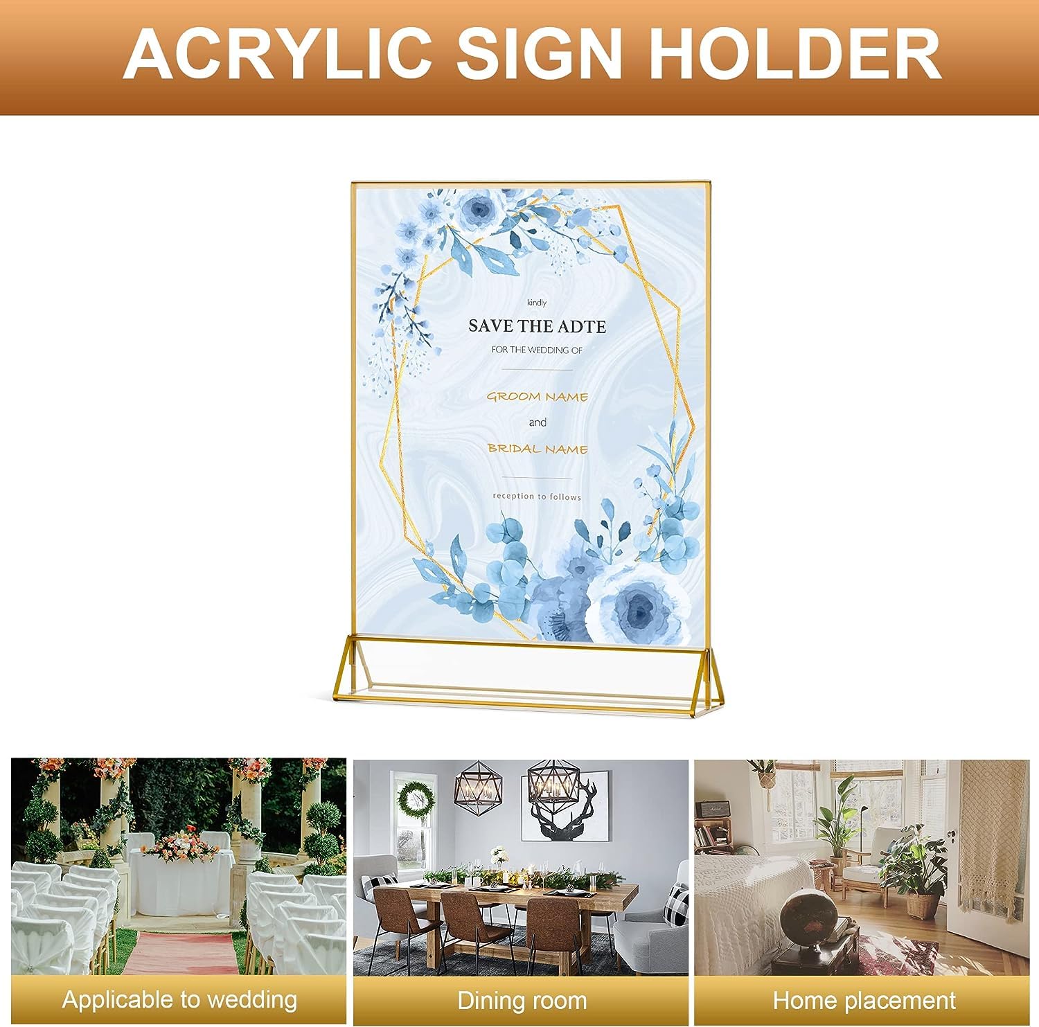 VORIOB Acrylic Sign Holder 5X7 Gold Frames,Clear Sign Holder,Table Sign Holder for Wedding Table Numbers Art Display 4Pack