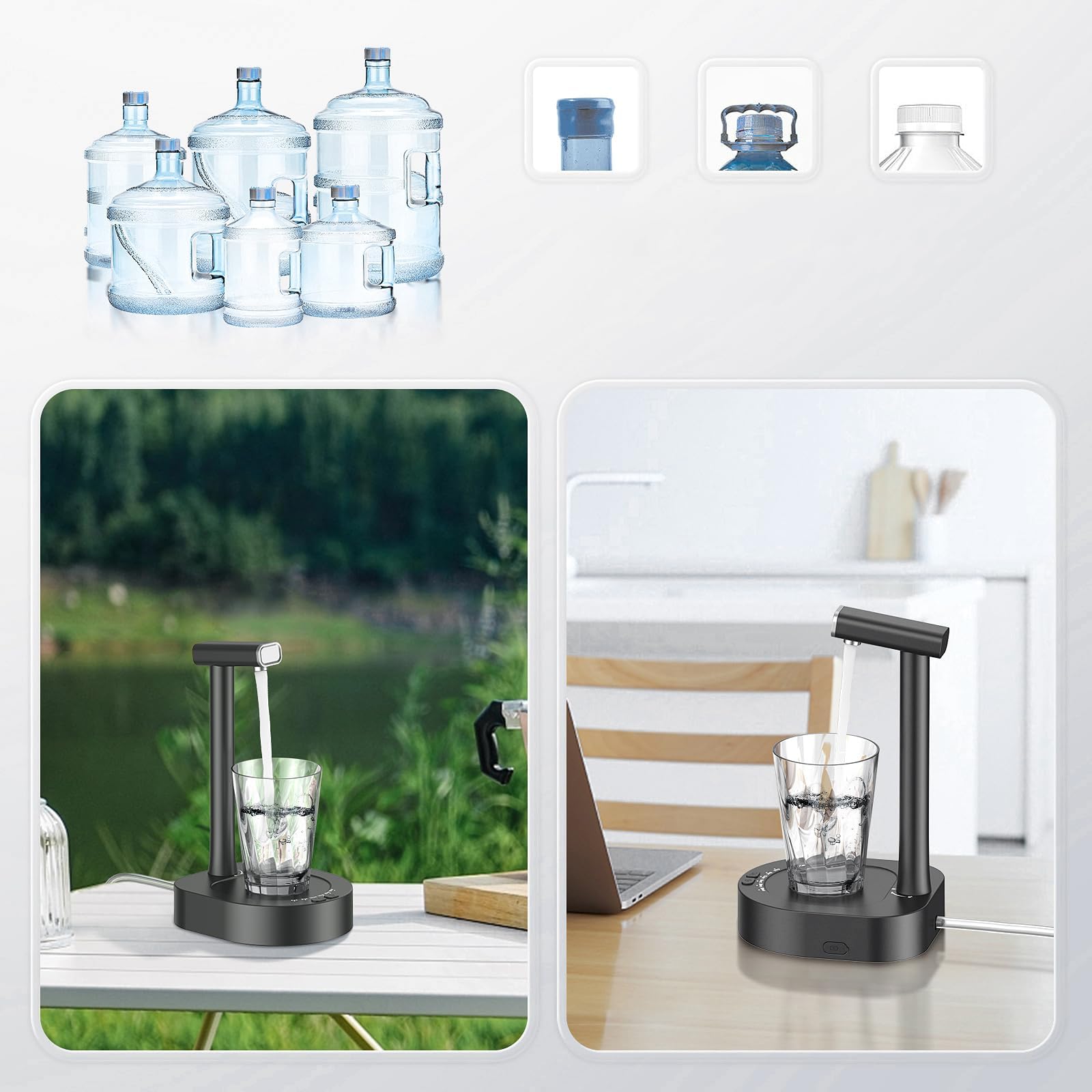 Desktop Water Bottle Dispenser, Water Pump for 5 Gallon Bottle, Bedside Water Dispenser, Portable Detachable Type-C Charging, Application Home, Office, Camping