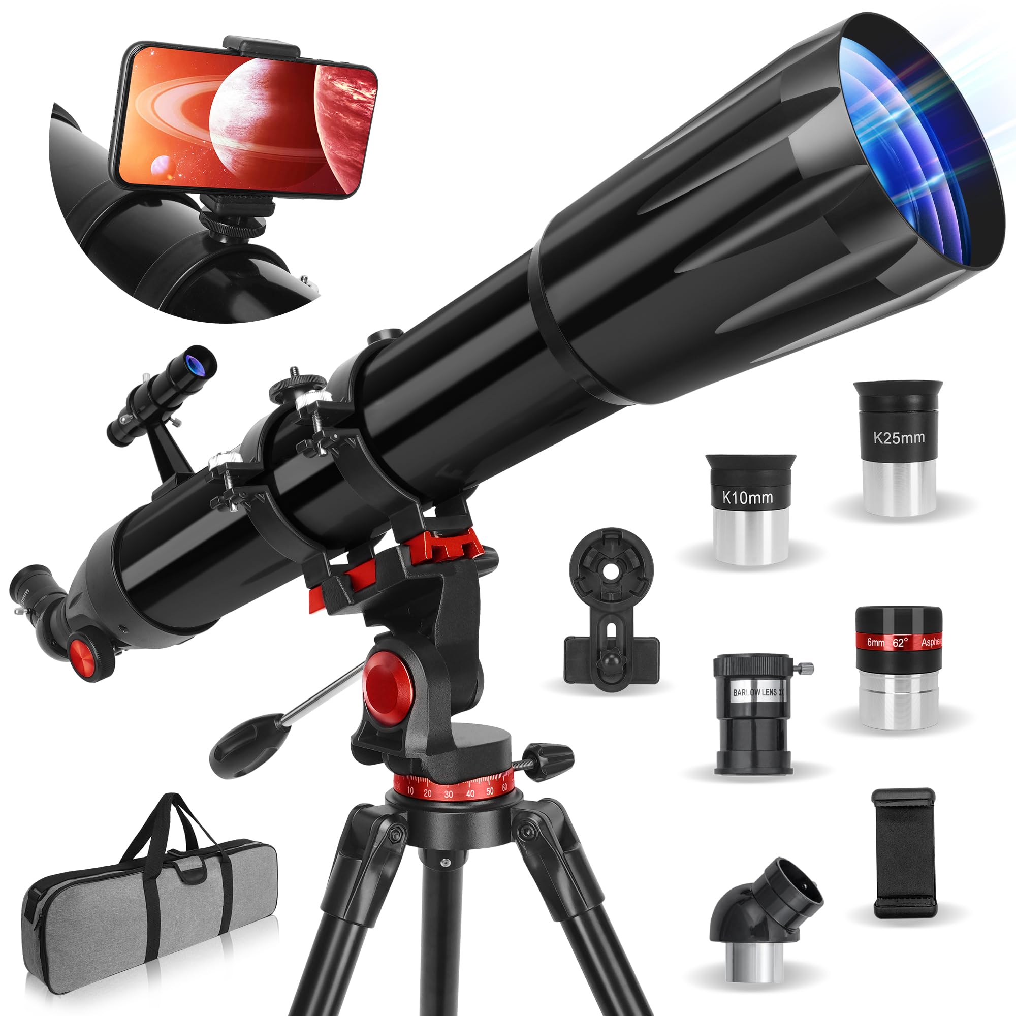 Telescope,Telescope for Adults High Powered, 90mm Aperture 900mm Professional Refractor Telescope for Kids & Beginners, Magnification 450X, for Planet Observation with Stainless Tripod & Phone Adapter