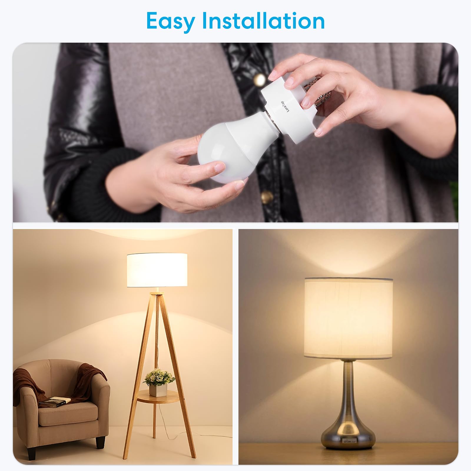 LoraTap Smart WiFi Bulb Socket E26 2 Pack Wi-Fi LED Light Bulb Timer Lamp Holder Adapter, Voice Control with Amazon Alexa and Google Home, Smart Life App Control from Anywhere by Phone, 30W Max.