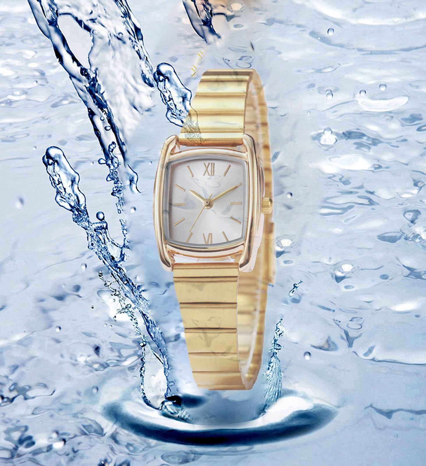BESTKANG Square Watches for Women with Small Vintage Bracelet,Rectangular Case Roman Dial (Gold White)