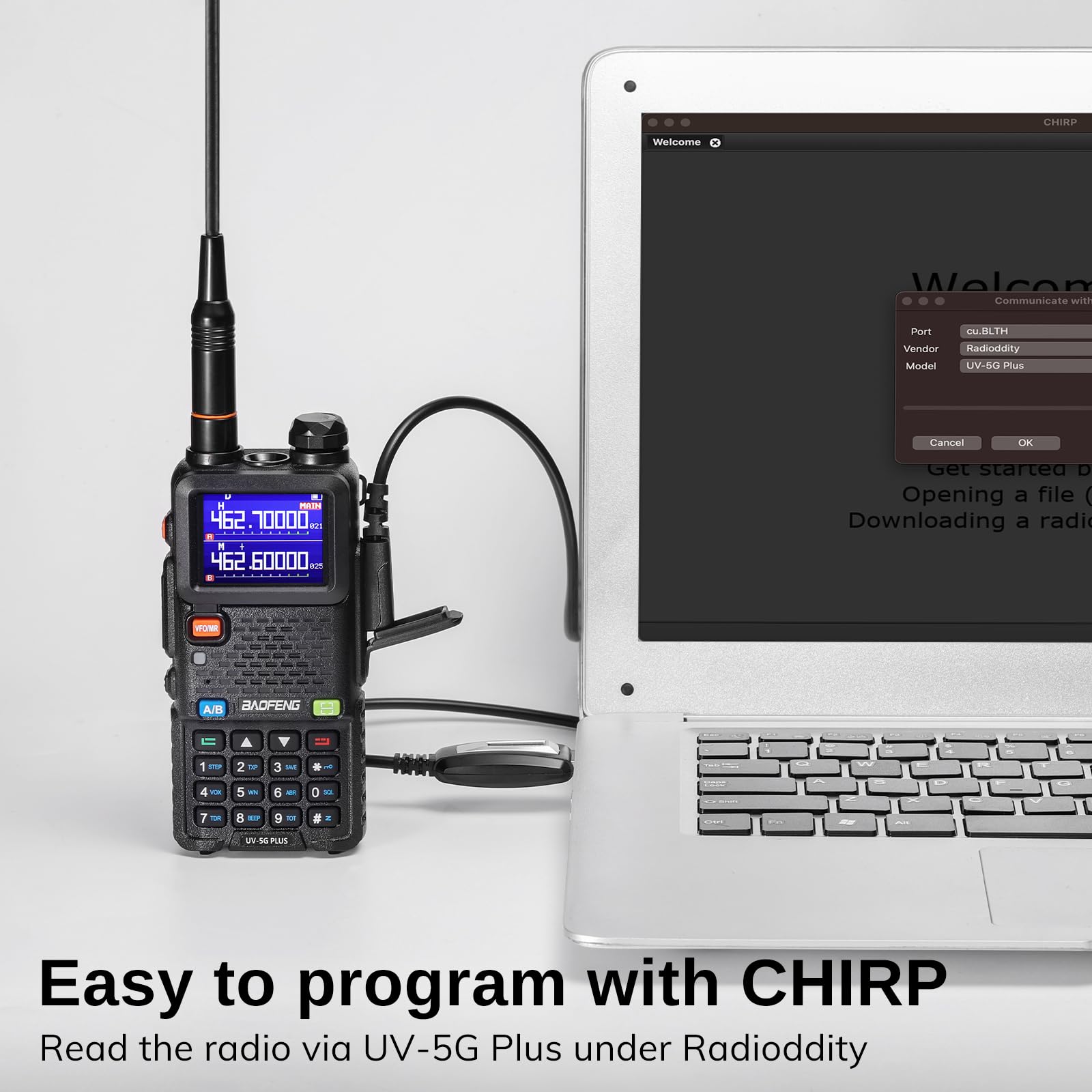 BAOFENG UV-5G Plus GMRS Handheld Radio, Long Rang Two Way Radio for Adult, 999 Channels, NOAA Receiver, with Two 2500mAh Batteries, 15.5" Antennas, Programming Cable, Chirp Compatible, 1 Pack