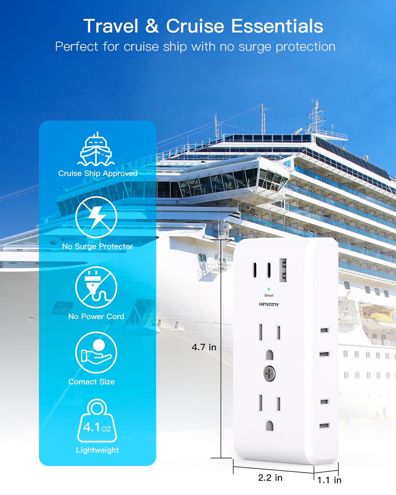 Multi Plug Outlet Extender, HANYCONY 6 Electrical Outlet Splitter 3 USB Ports(2 USB C), Power Strip Multiple Wall Outlet Adapter Expander for Home Office Travel College Dorm Room Essentials, White