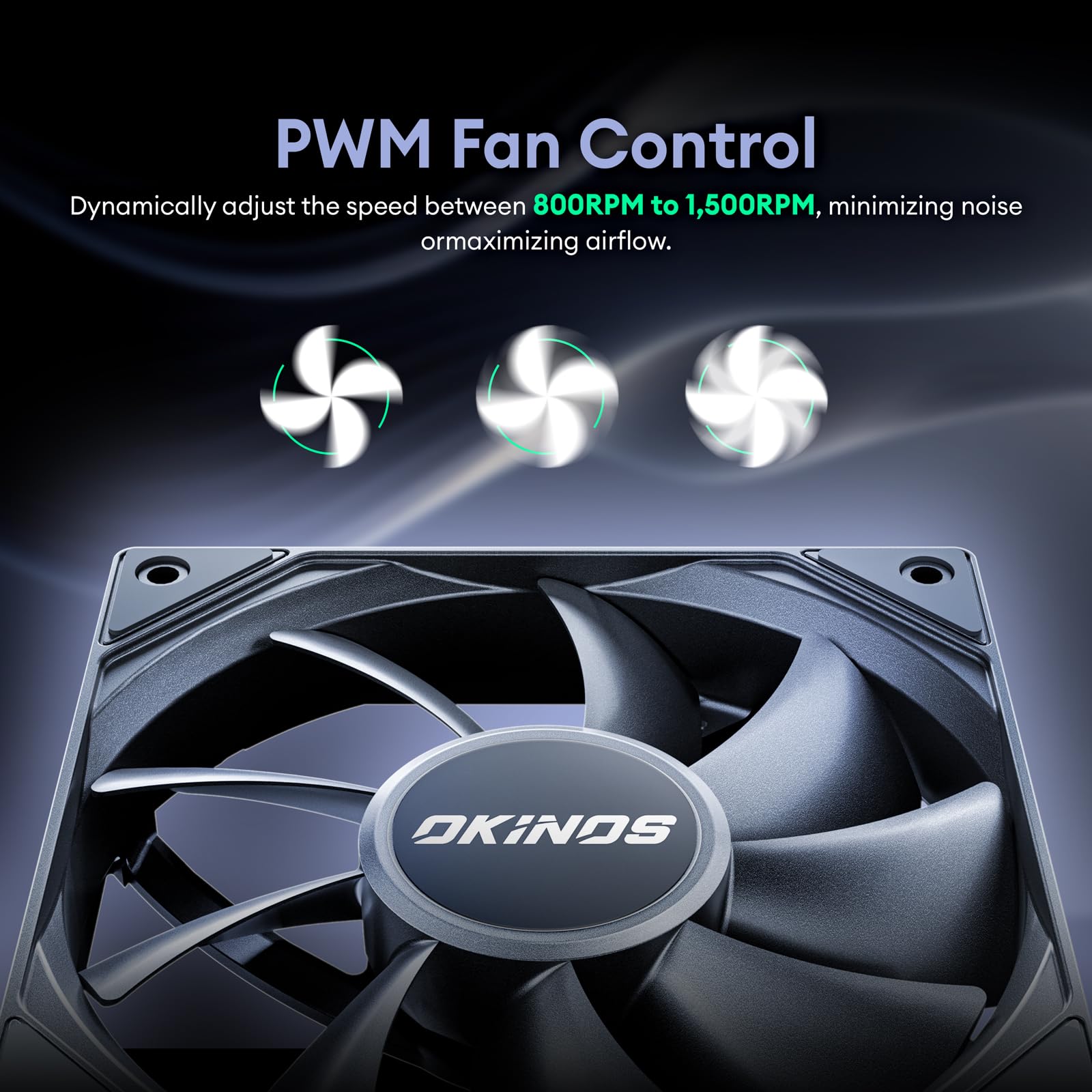 Okinos, 5 Pack, 120mm Case Fan, 4Pin PWM PC Fans, 67CFM, 1500RPM, High Airflow, Hurricane Series
