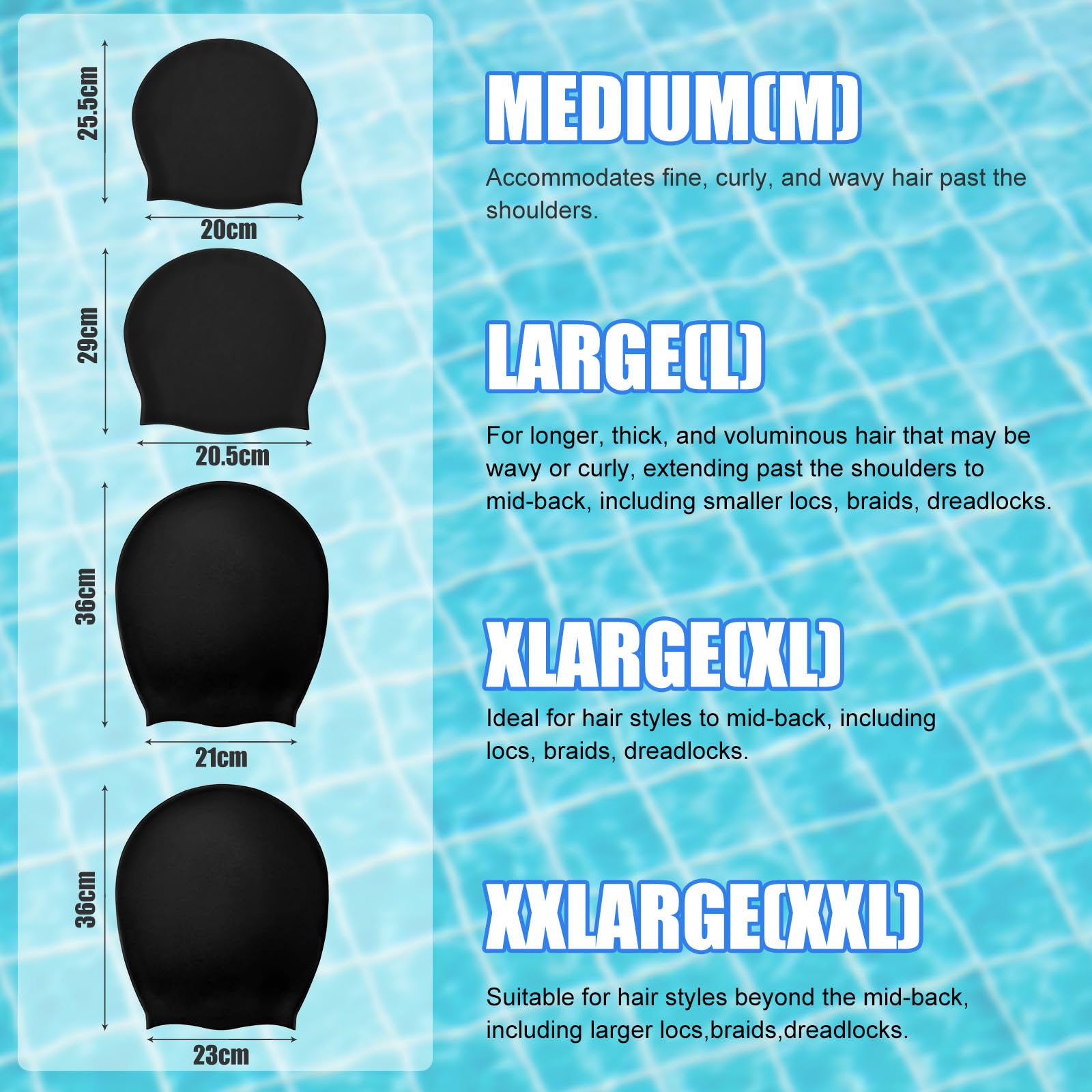 Extra Large Swim Cap - Swim Cap for Long Hair, Dreadlocks, Weaves, Hair Extensions, Braids, Curls & Afros - Silicone Swimming Cap for Women & Men, Keep Hair Dry (XL)