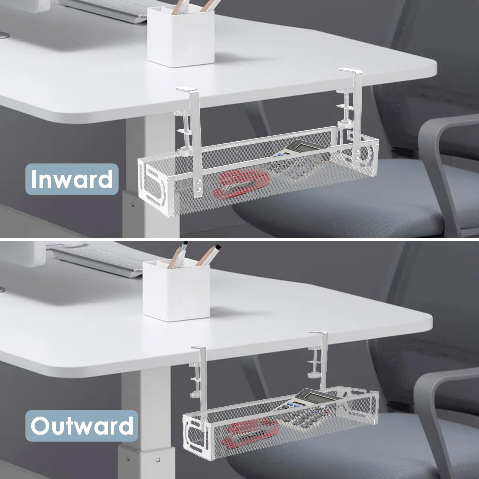 Under Desk Cable Management Tray, Cable Management Under Desk No Drill, Cable Management Tray with Desk Clamp for Home Office Standing Desk Wire Management, White
