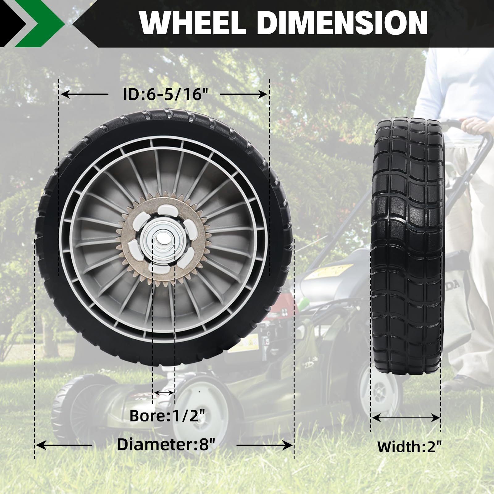 CheeMuii 4 Pack HRR216 Lawn Mower Drive Wheels 2 Rear Wheels 42710-VE2-M02ZE and 2 Front Wheels 44710-VL0-L02ZB Replace for Honda HRR216 HRS216 HRT216 Lawn Mower
