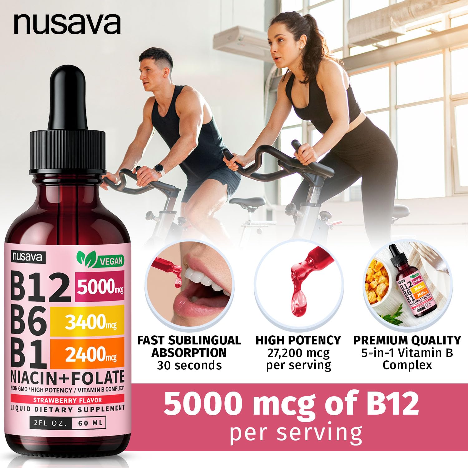 (2 Pack) Vitamin B12 and B6 Liquid Drops, B12 Sublingual Vitamin B Complex - B 12 Vitamin 5000mcg - B12 Methylcobalamin for Energy, Brain, and Heart Support with 27,200 mcg, Strawberry, 80 Servings