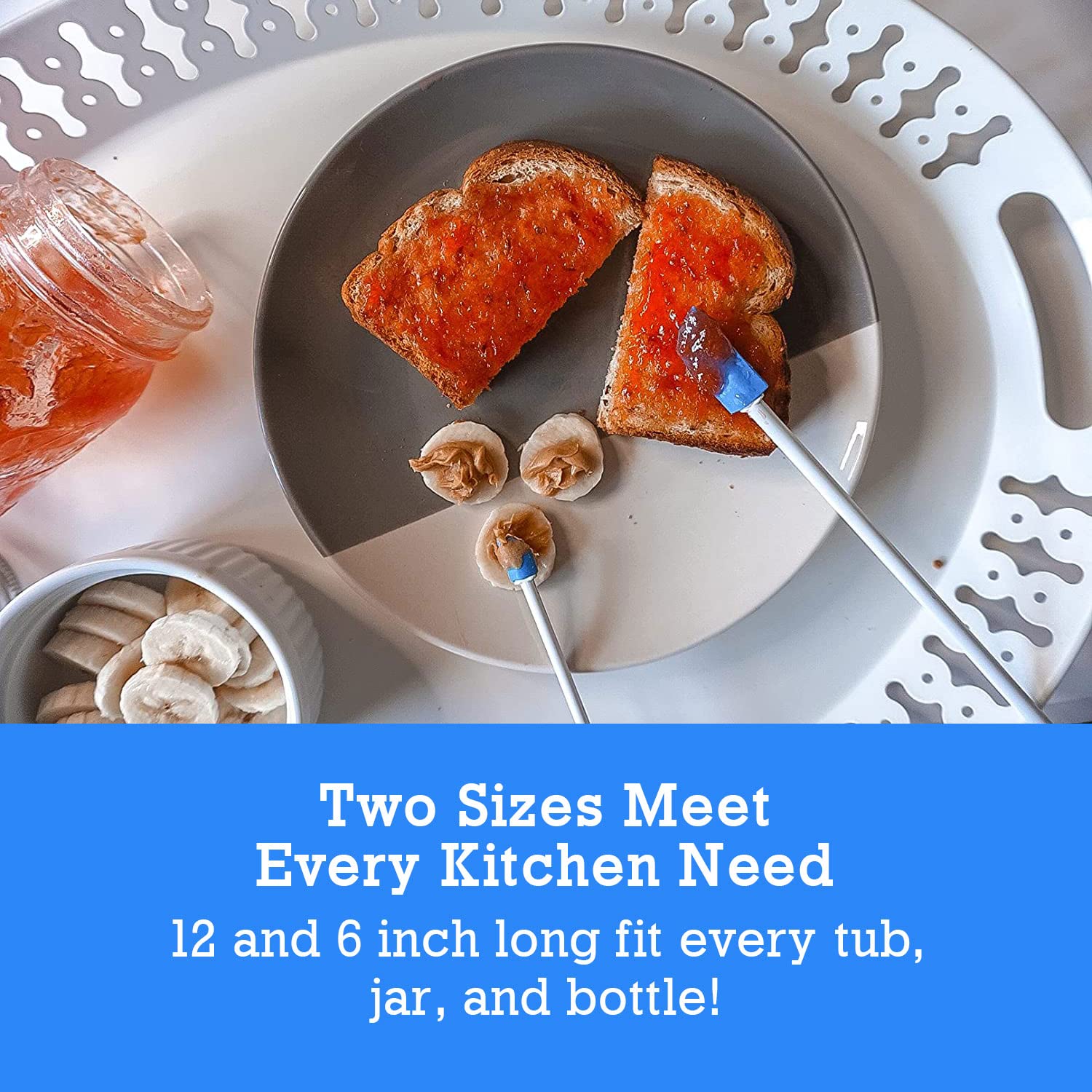 Spatty Daddy Kitchen Spatula Set (6 and 12 Inch Blue) Shark Tank Mom Made to Scrape Last Drop From Jars, Ketchup, Icing, Peanut Butter, Spreading or Mixing Gifts for Cooks, Grandma, Stocking Stuffers