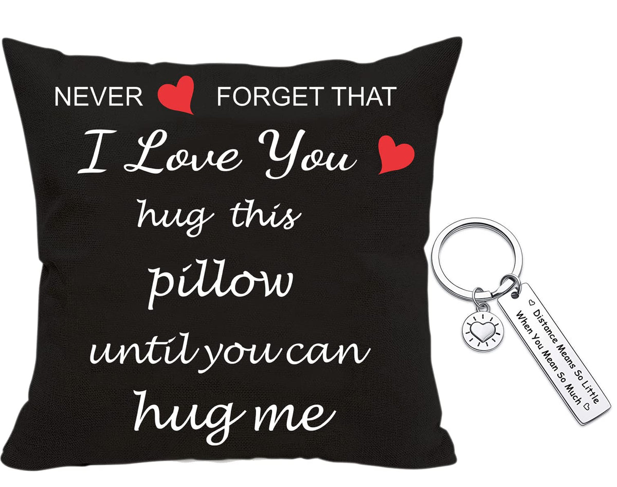 Gifts for Girlfriend, Two Sided Printing Lover Pillow Cover + Couple Keychain, Valentine's Day Birthday Gifts for Girlfriend, Long Distance Relationship Gift, Velvet Decorative Pillowcase 18"x 18"