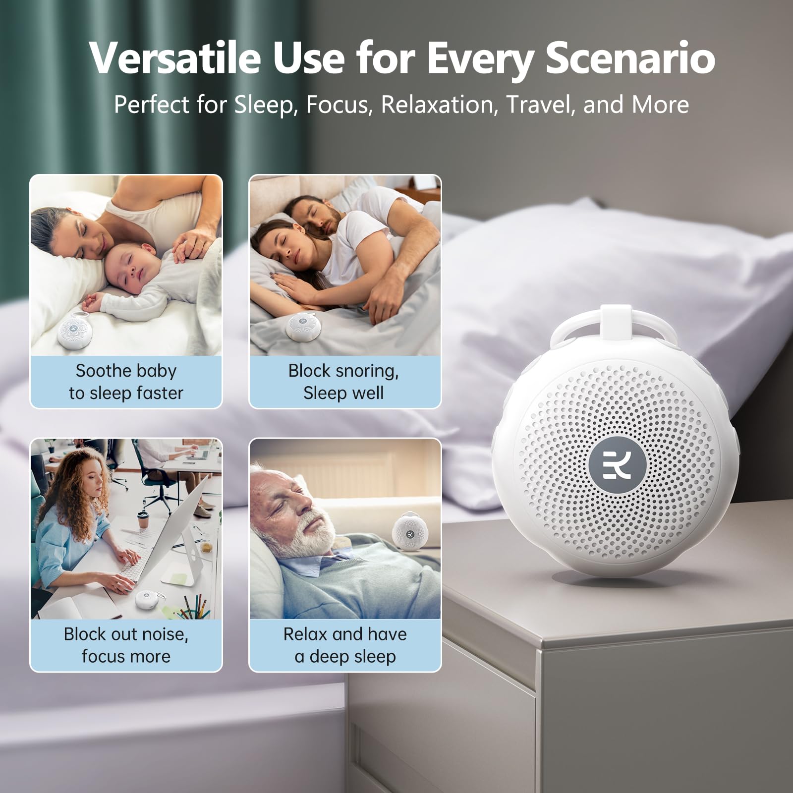πππ°ππ¬π Kinglucky SleepEase Portable Sound Machine (TOP Sound Quality & 18 Effective Soothing Sounds) White Noise Sound Machine for Sleep, Focus, Relaxation, Home, Office, Travel, Adult & Baby