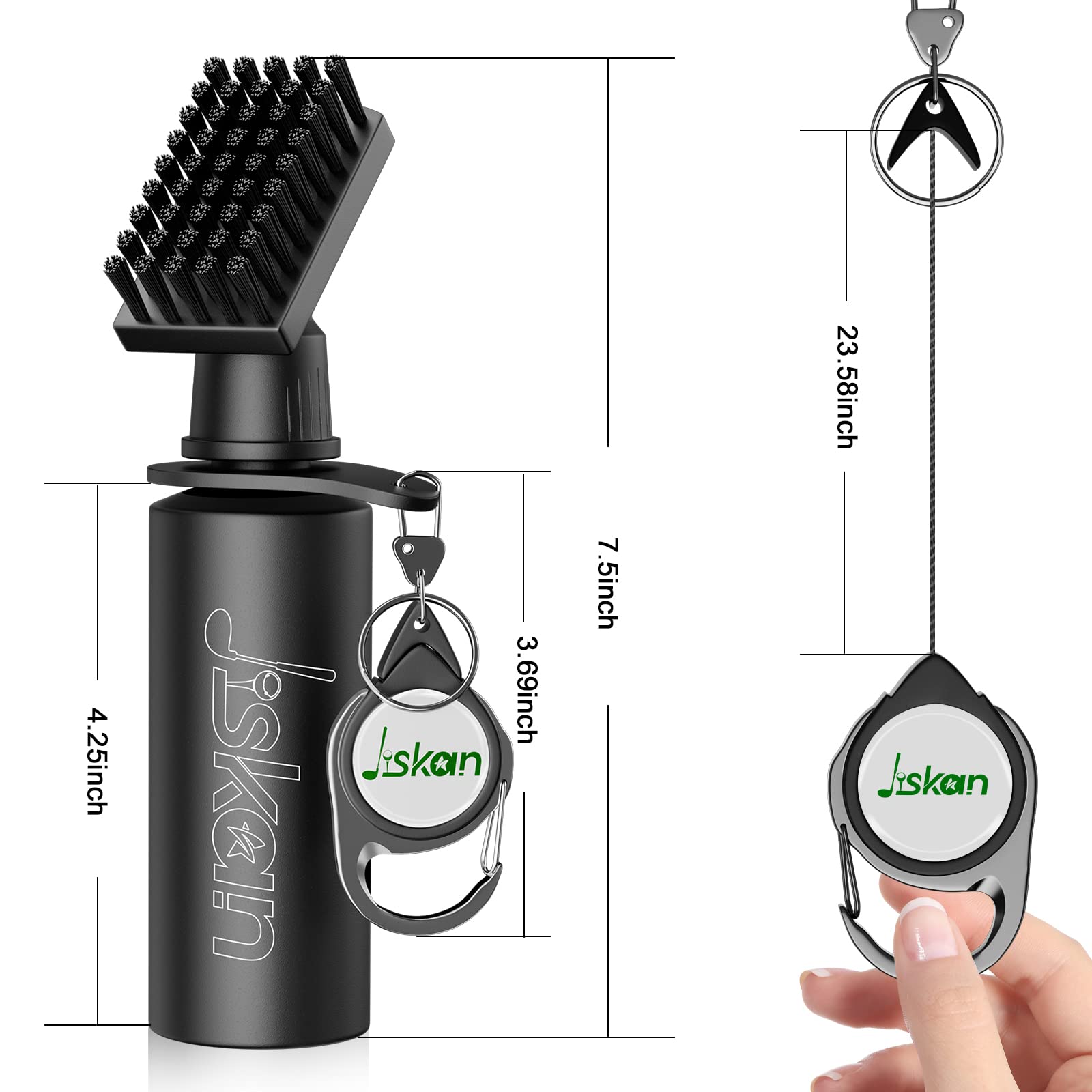 Jiskan 2 Pack Pro Golf Club Cleaner Brush Combo with Squeeze Water Bottle 7.5 Inches Holds 4 Ounces of Water, Essentials Golf Accessories for Men, Best Golf Gifts for Men