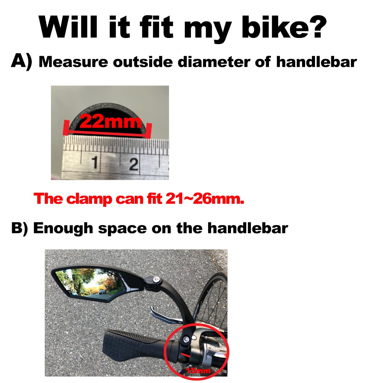 Hafny NEW Handlebar Bike Mirror, HD,Blast-resistant, E-bike Mirror, Glass Lens, HF-MR095 (Silver Left)