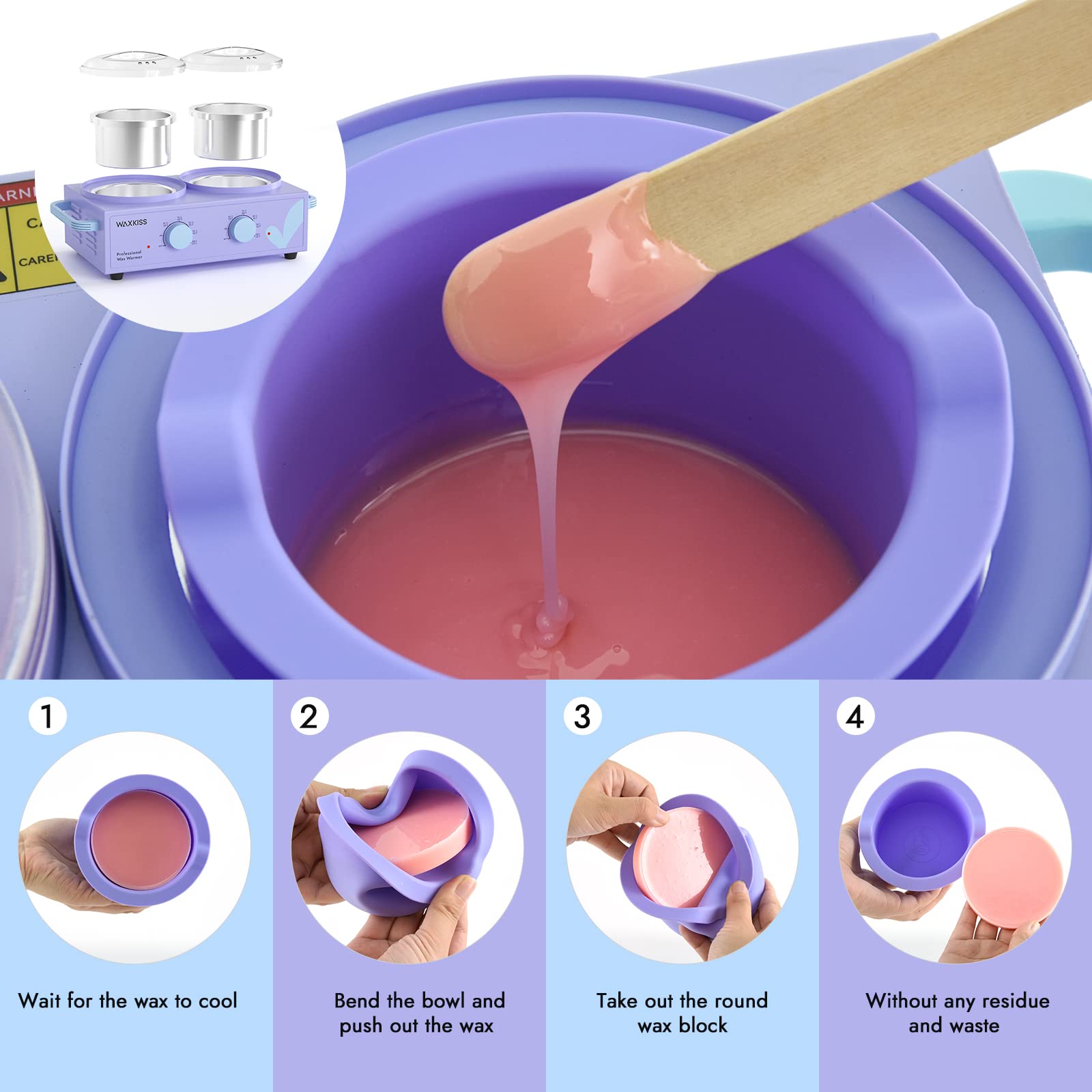 Removable Silicone Wax Warmer Liner Pot and Microwave-Safe Waxing Replacement Bowls - Easy to Clean and Reuse, 14oz Capacity, 3-Pack Non-Stick Containers