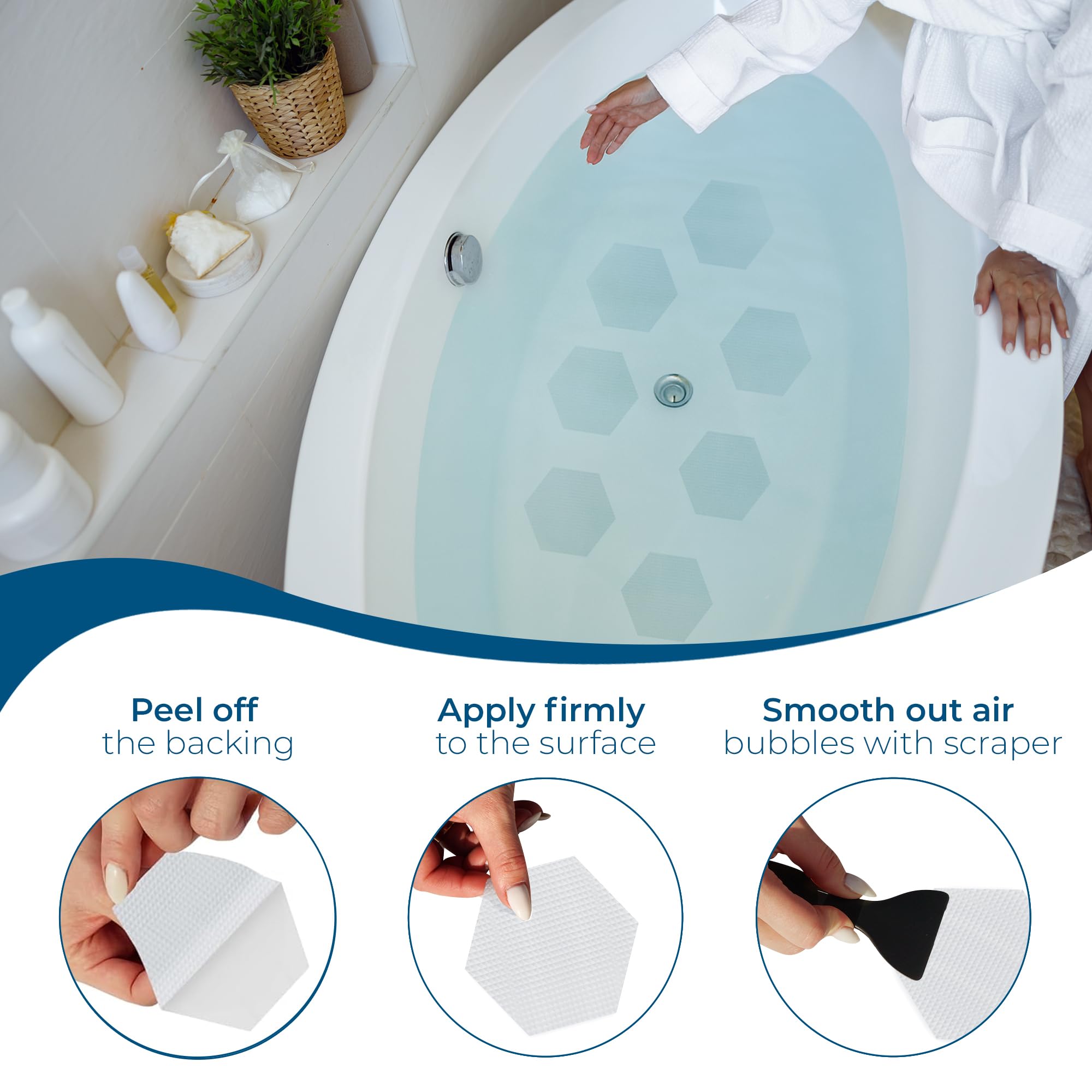 Homergy Hexagon and Curved Line – Anti-Slip Shower Stickers, 48 PCS Clear Adhesive Safety Strips