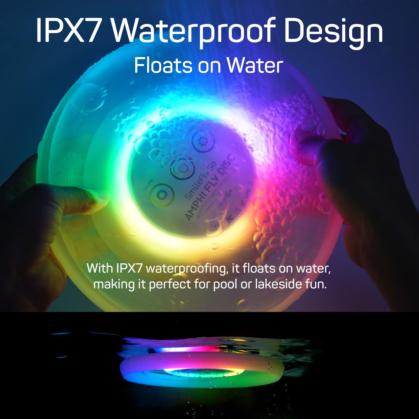 Kids LED Flying Disc β 16 Million Colors RGB 60 LEDs Bright, Rechargeable & Waterproof, Floats for Night/Water Play, Silicone Soft Touch, Fun Christmas, Birthday, Camping Gift for Boys/Girls/Teens