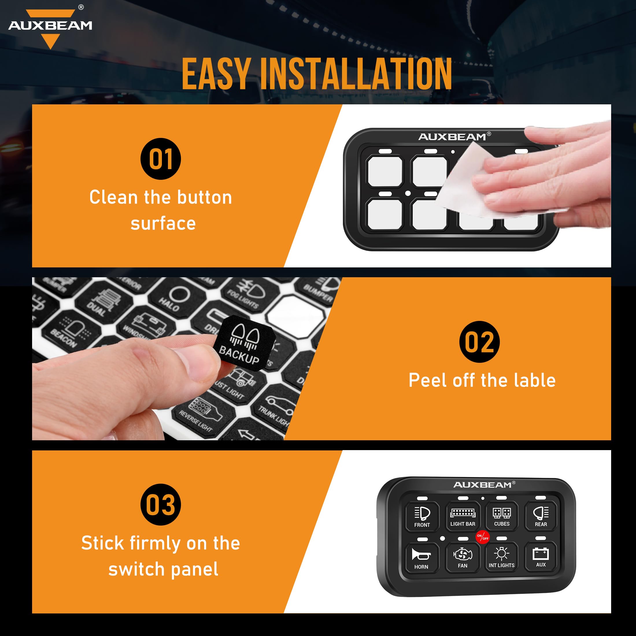 Auxbeam Switch Panel Sticker for 6/8 Gang Switch Panel Label Decal for Circuit Panel Marine Boat Truck Camper Dashboard Switch Control Labels, 160PCS