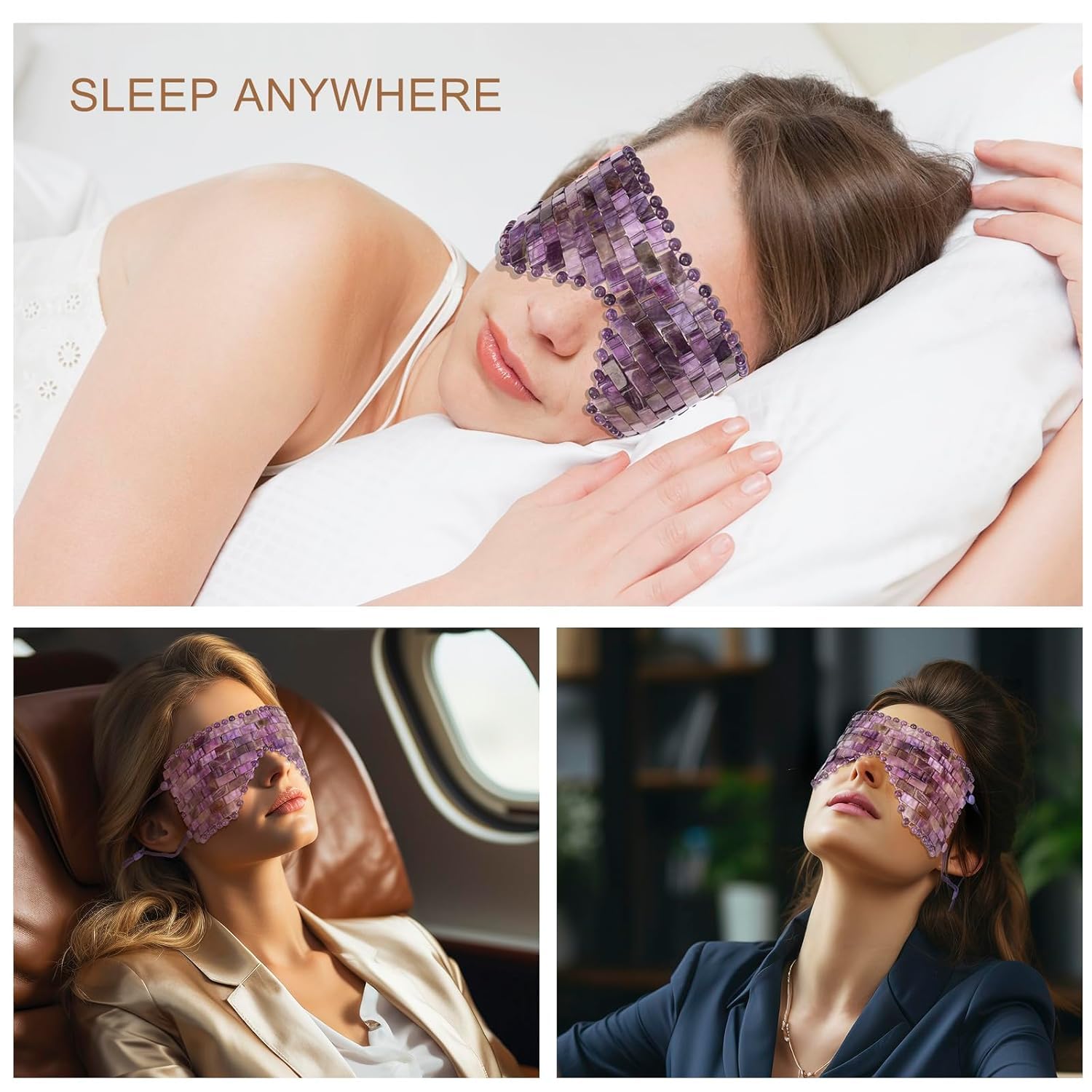 LazyGa Jade Eye Mask, Amethyst Crystal Eye Mask with Ear Strap for Face 100% Natural Gemstone Jade Sleep Mask for Hot & Cold Anti Aging Therapy