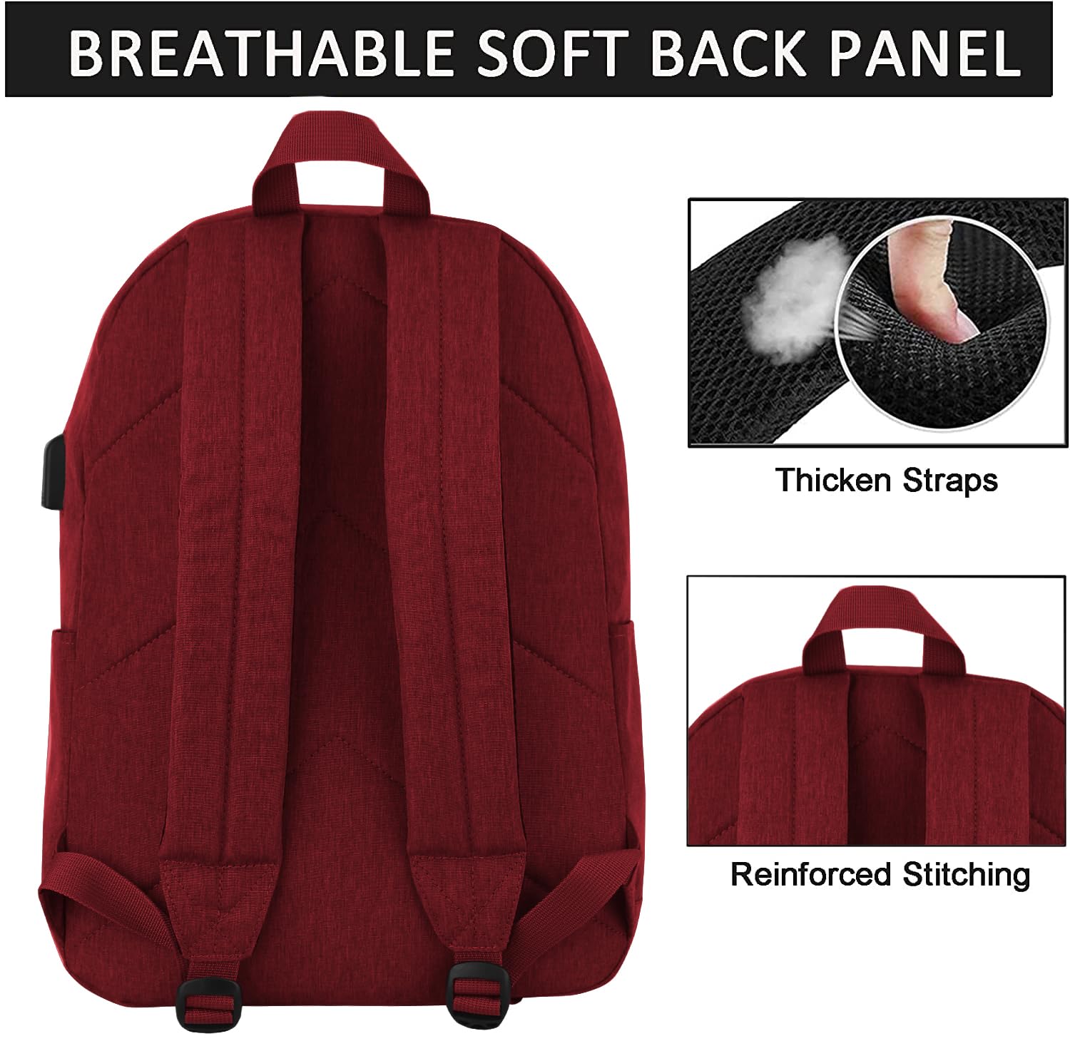 SUPACOOL Lightweight Casual Laptop Backpack & Pencil Pouch, School Backpack with USB Charging Port for Men and Women, Bookbag for Boys and Girld, Work Backpack(Garnet set)