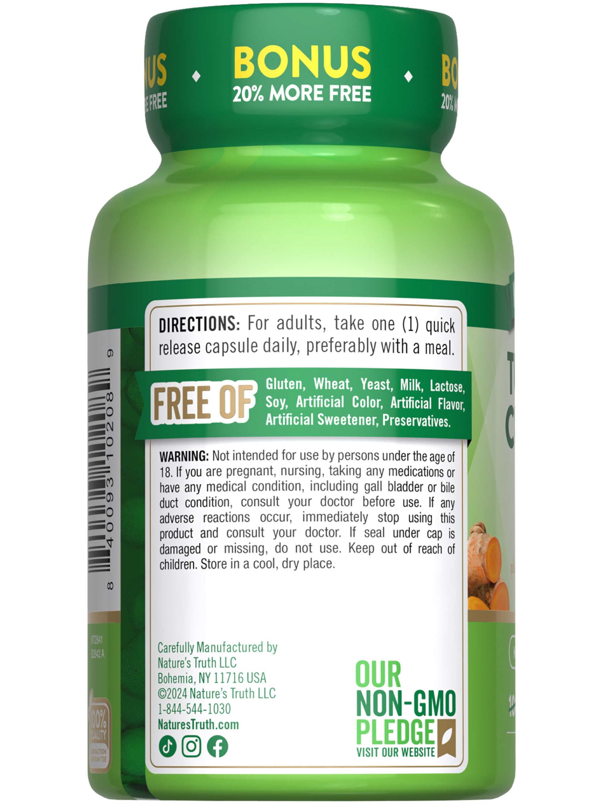 Nature's Truth Turmeric Curcumin 500mg | 120 Capsules | with Black Pepper Extract | Non-GMO and Gluten Free Supplement