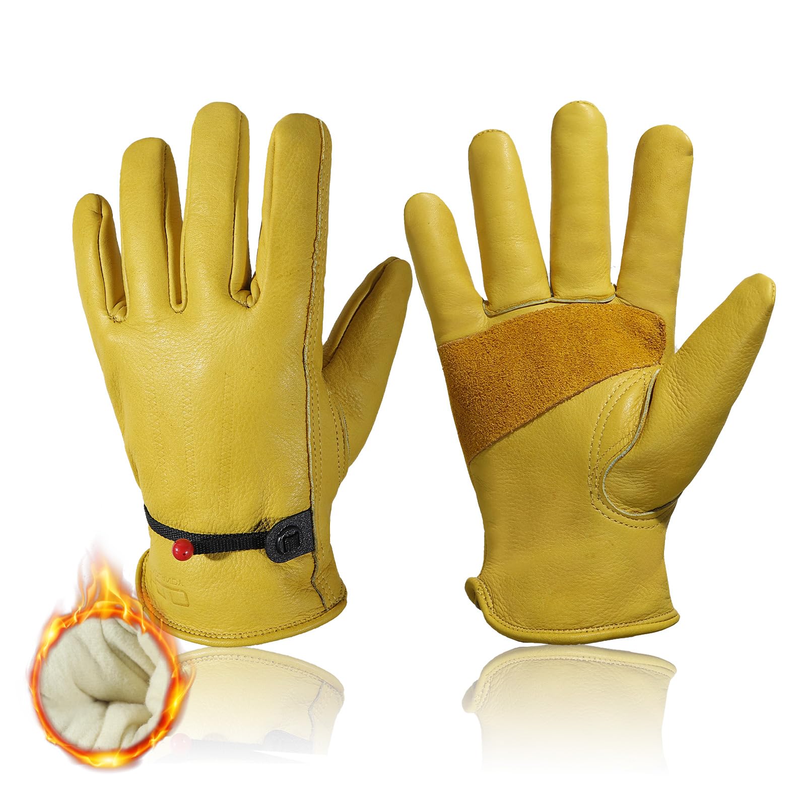 HLDD HANDLANDY Winter Leather Work Gloves, Warm Cowhide Gloves for Cold Weather, Insulated Thermal Winter Gloves