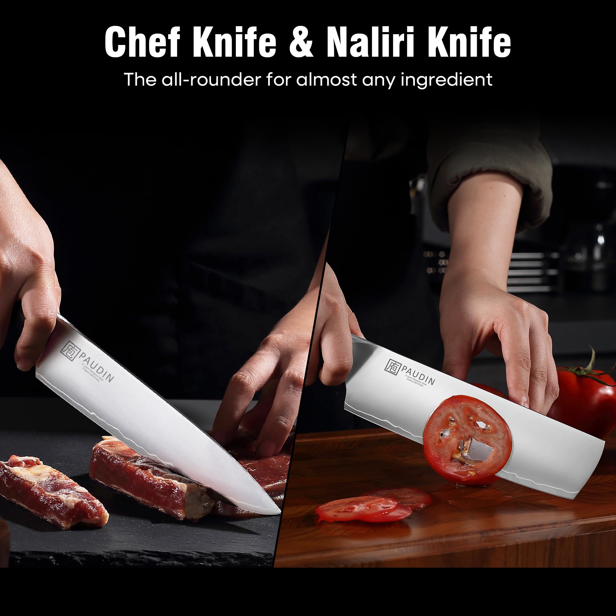 PAUDIN Kitchen Knife Set, 4 Pieces Chef Knife Set, High Carbon Stainless Steel Knife Set, Ultra-Sharp Knives Set for Kitchen with Ergonomic Wooden Handle, Gifts for Men and Women