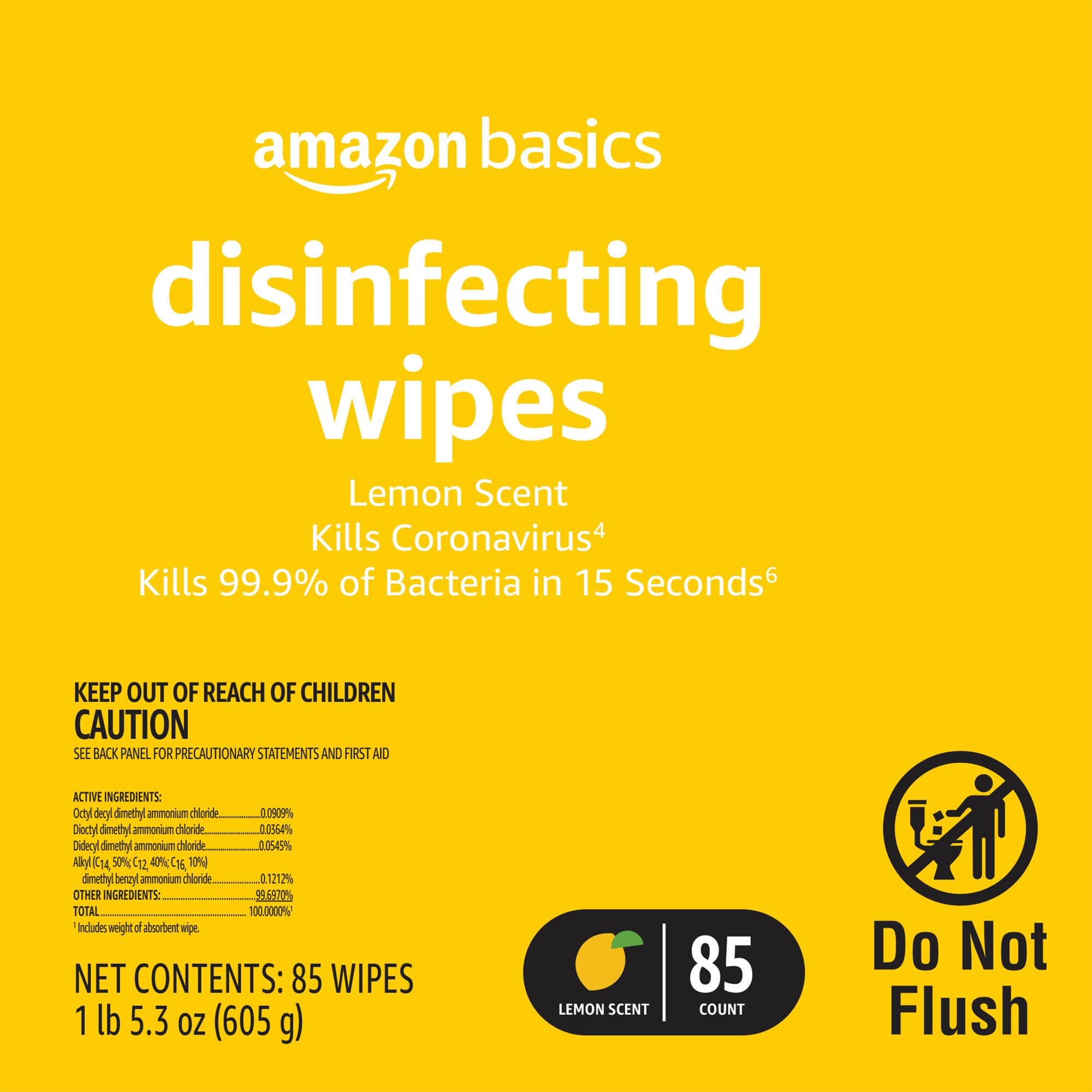 Amazon Basics Disinfecting Wipes, Lemon & Fresh Scent, Sanitizes/Cleans/Disinfects/Deodorizes, 340 Count (4 Packs of 85)