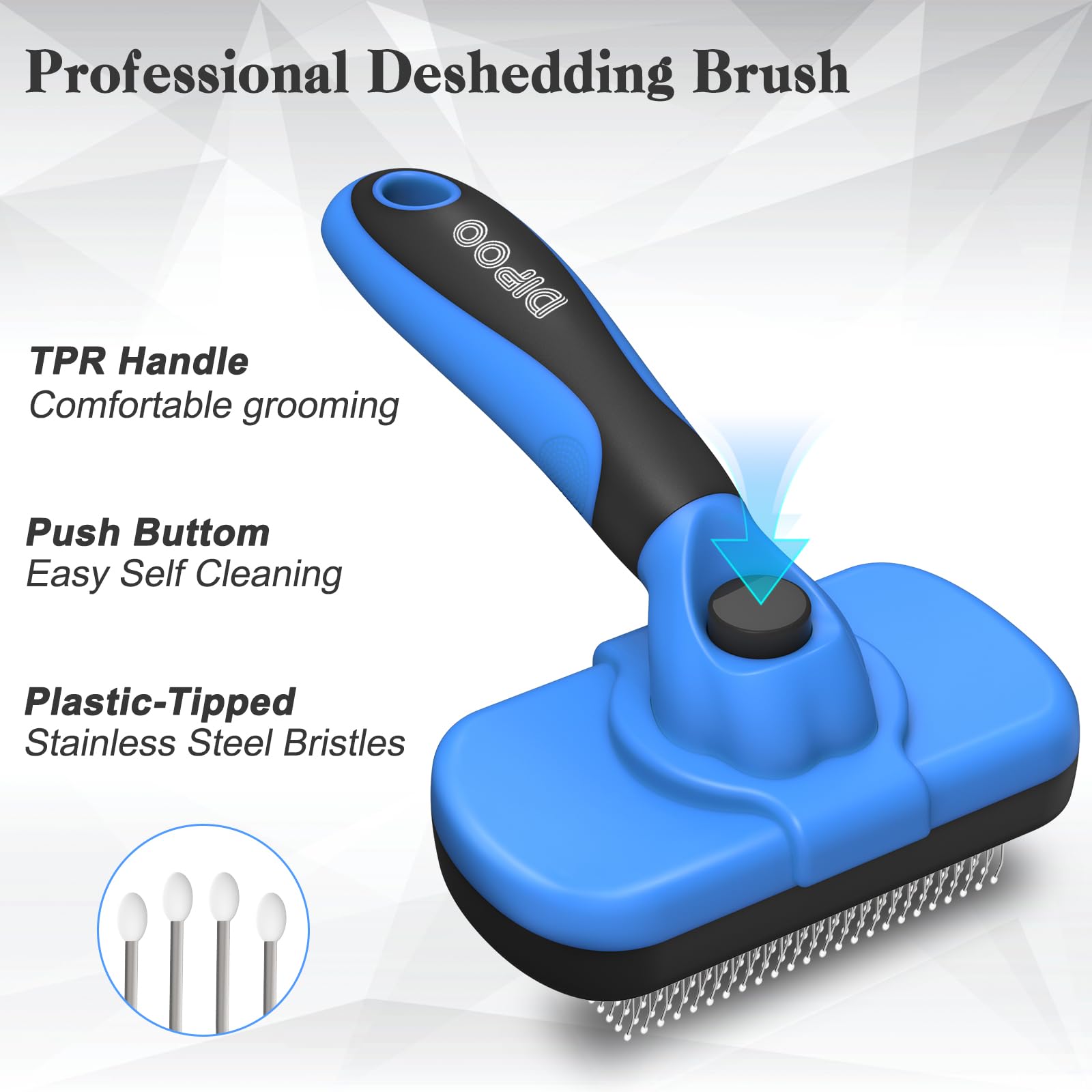 Dipoo Self-Cleaning Brush for Pet Deshedding - Skin-Friendly Grooming Tool for Dogs and Cats, Blue