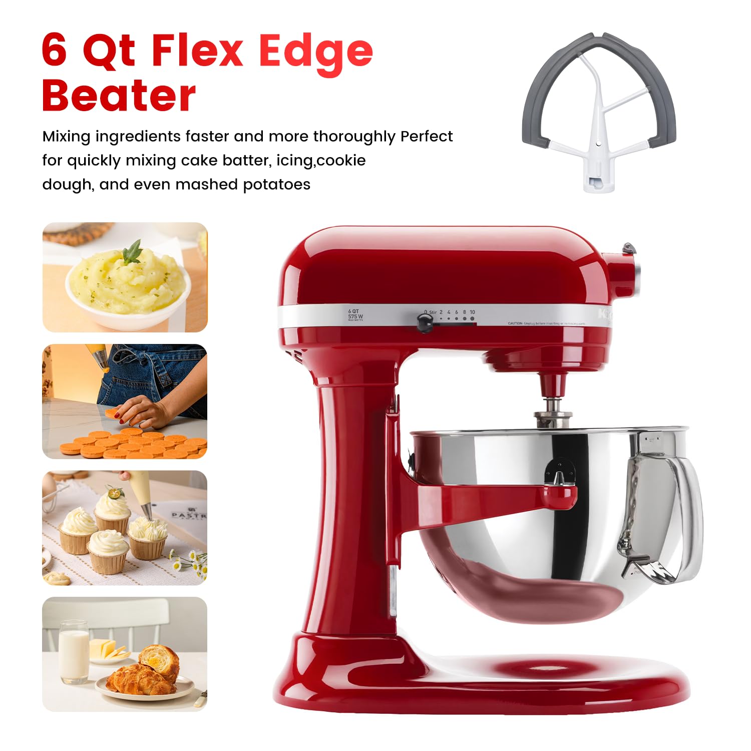 Flex Edge Beater Fit for Kitchenaid 6-Quart Bowl-Lift Stand Mixers, Silicone Edges Kitchen aid Paddle Attachment Mixer Accessory