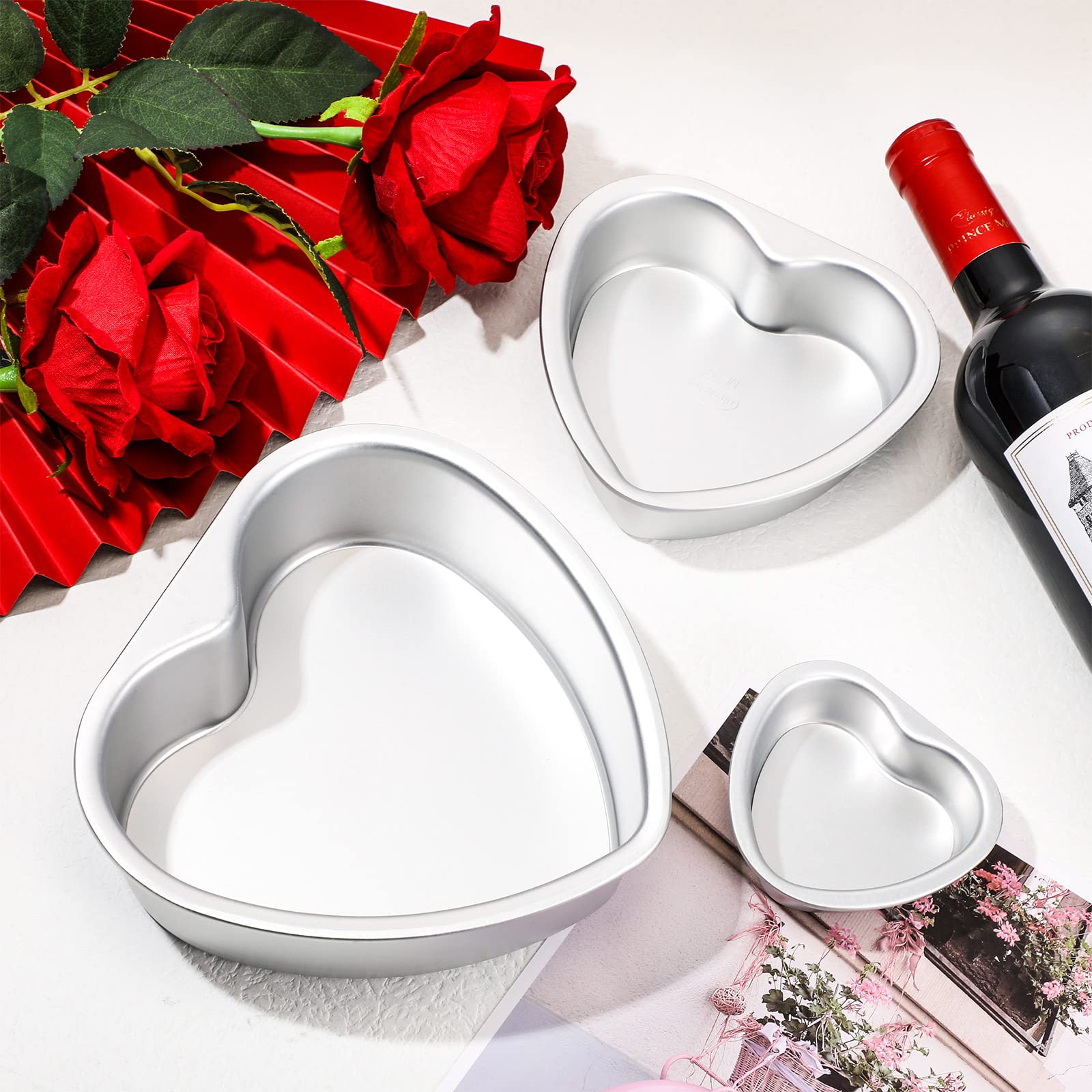 Sieral 7 Pcs Aluminum Heart Shaped Cake Pans Set 3/4/ 5/6/ 8/10 Inch DIY Nonstick Baking Pan with Removable Bottom Cake Dessert Baking Mould Supplies