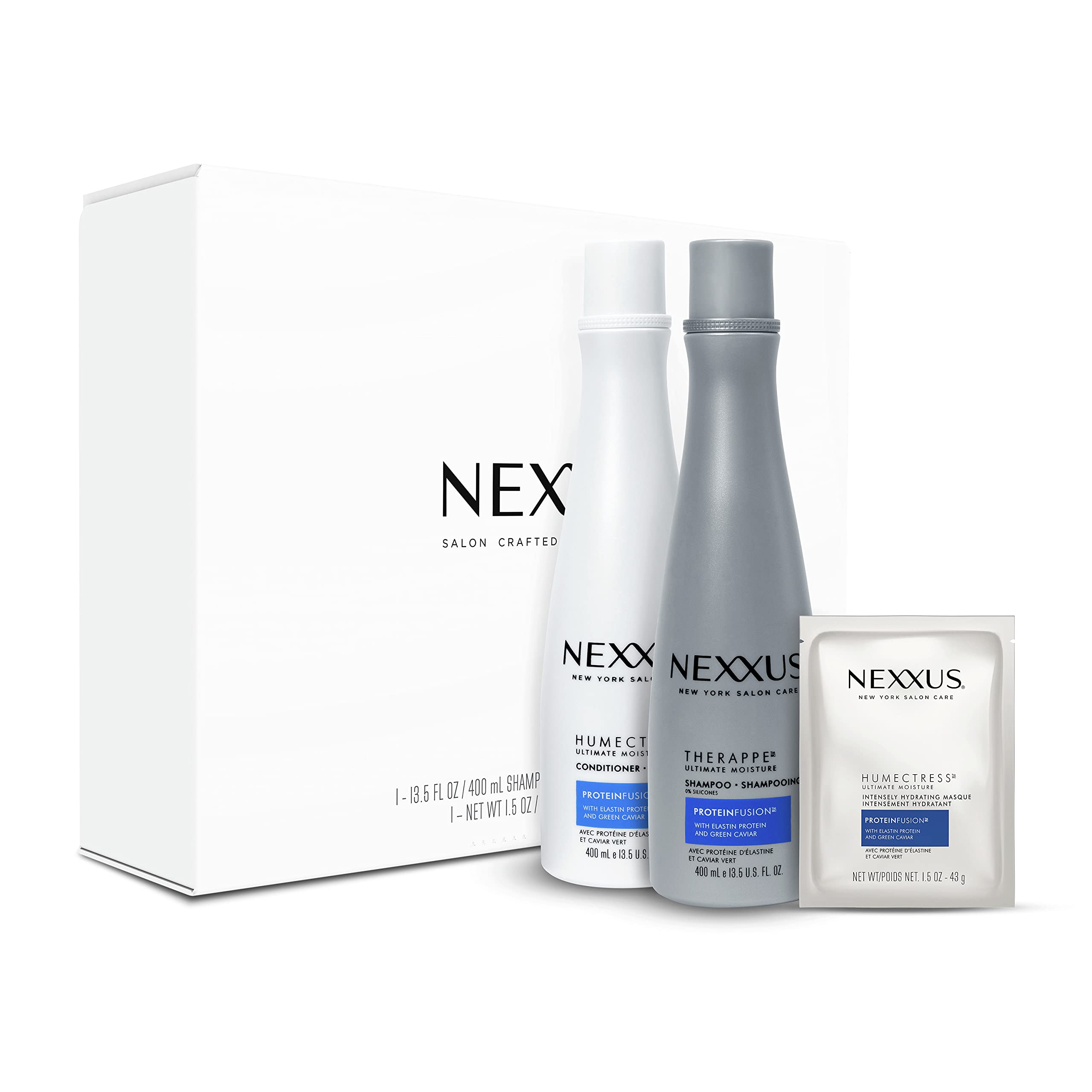 Nexxus Therappe Humectress Protein Fusion Shampoo, Conditioner, Hair Mask & Scrunchies for Dry Hair Beauty Gift Set