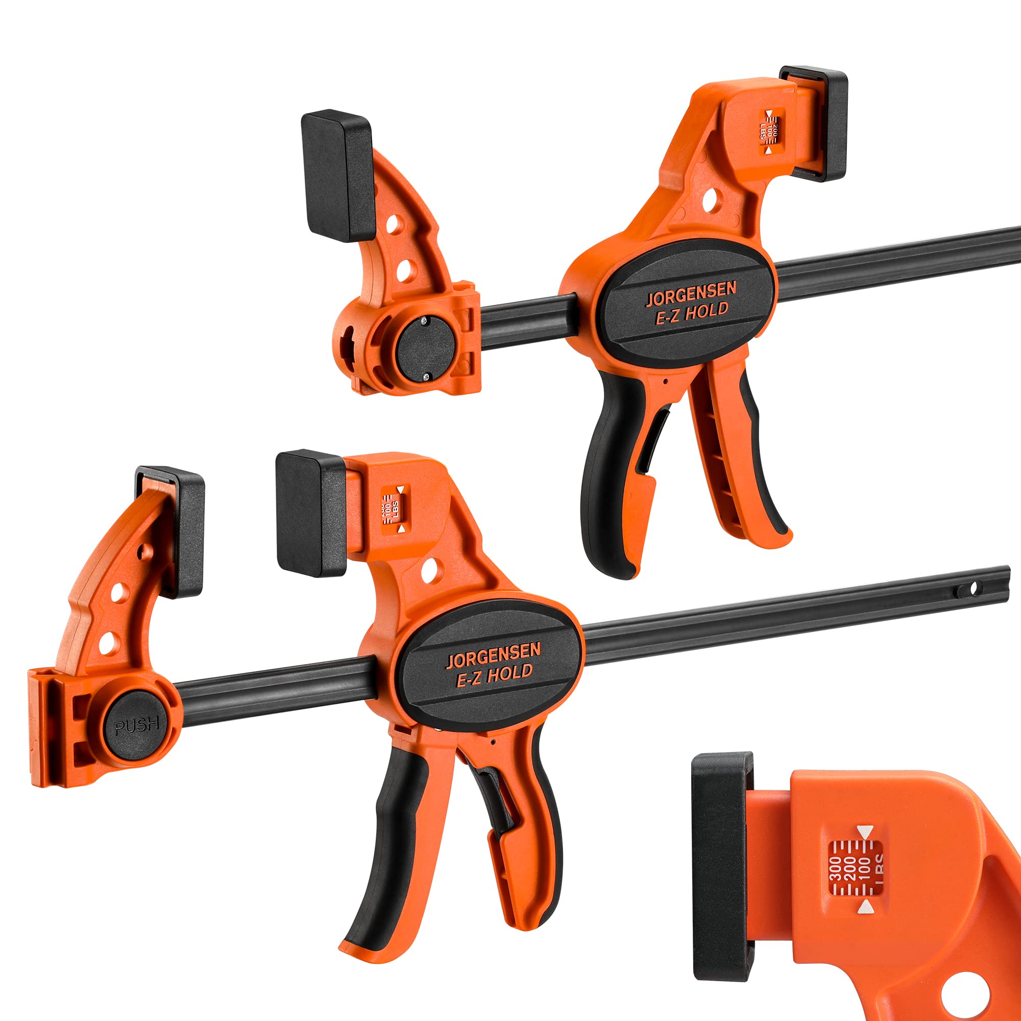 Jorgensen Bar Clamps For Woodworking, 12" 2-Pack One-Handed Clamps/Spreader with Load Limit Indicator, Quick Grip Bar Clamps E-Z Hold F Clamps Set with 300 lbs Load Limit, Medium Duty