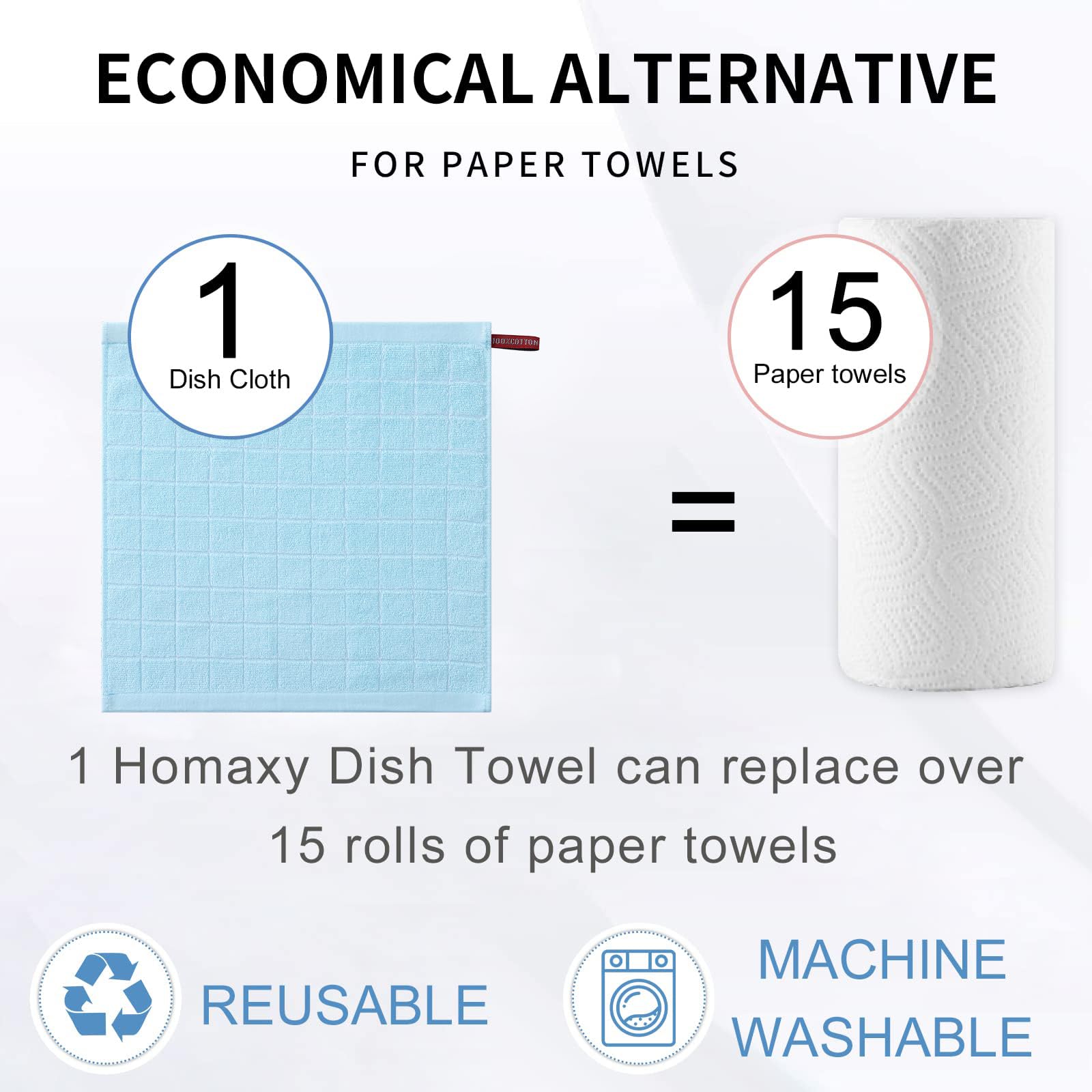 Homaxy 100% Cotton Terry Kitchen Dish Cloths, Ultra Soft and Absorbent Dish Towels for Kitchen, Suitable for Drying and Washing Dishes, 6 Pack, 12 x 12 Inches,Sky Blue