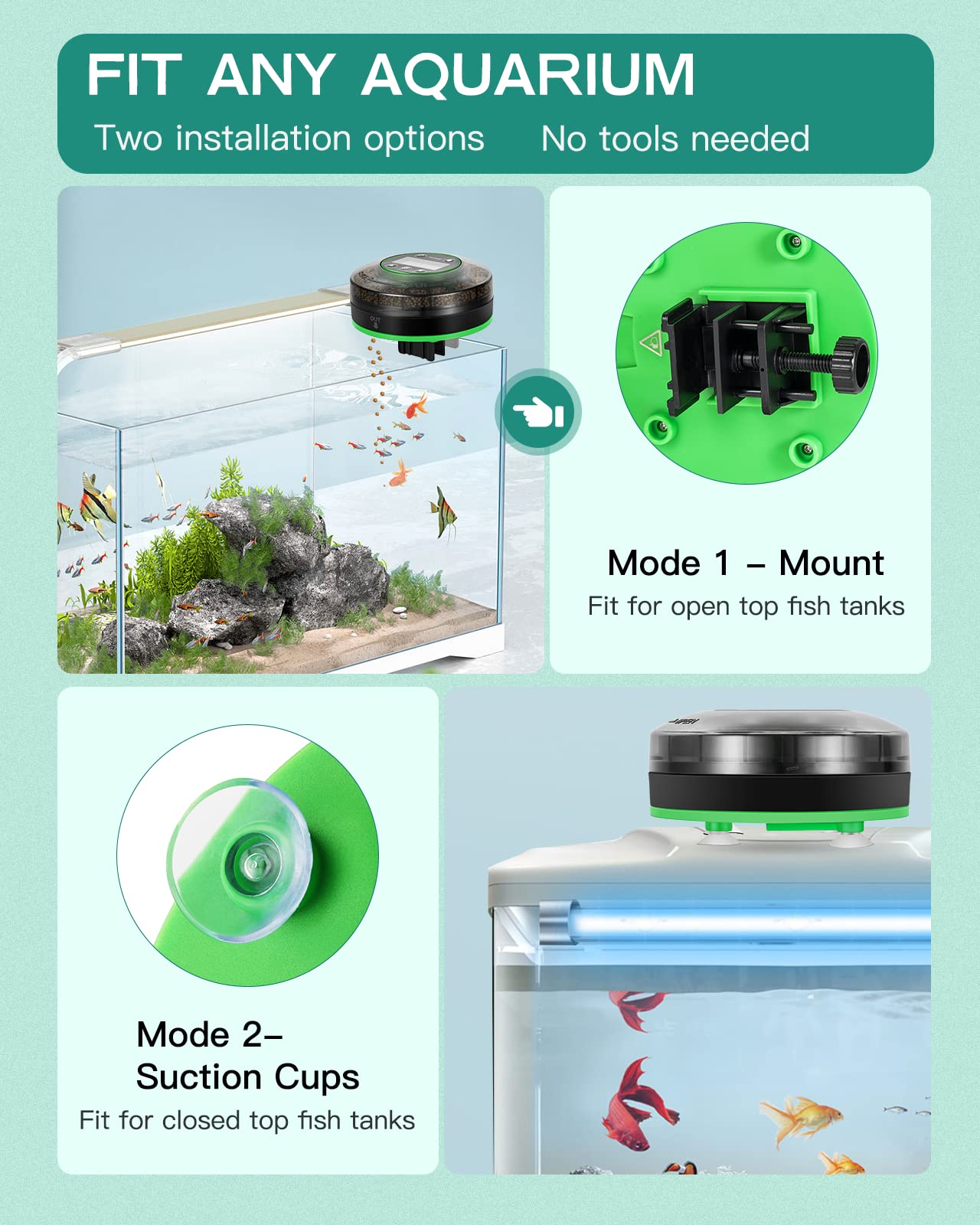 Petbank Automatic Fish Feeder for Aquarium - Moisture-Proof and Precision Feeding Betta Vacation Feeder, USB Rechargeable Auto Fish Food Dispenser with Timer,LCD Display