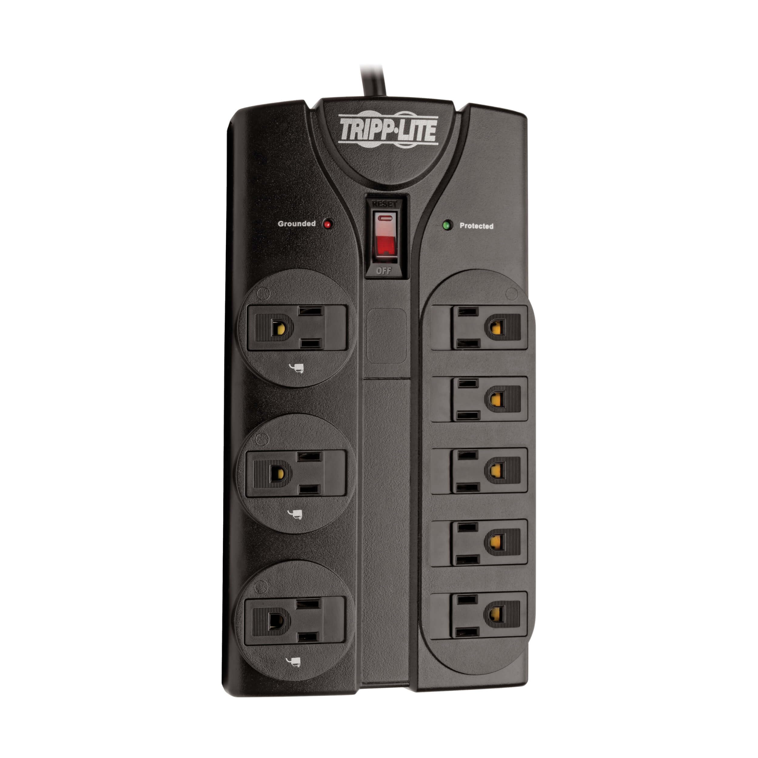 Tripp Lite TLP808B 8 Outlet Surge Protector Power Strip, 8ft Cord Right Angle Plug, Black, Lifetime Insurance