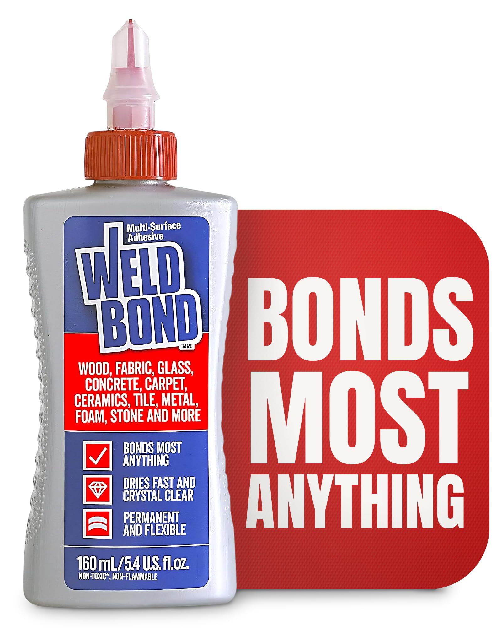Weldbond Multi-Surface, Non-Toxic Glue, Bonds Most Anything! Use as Wood Glue or for Glass Crafts Ceramic Tile Mosaic Porcelain Stone Fabric Carpet Metal & More. 1-Pack of 5.4oz /160ml