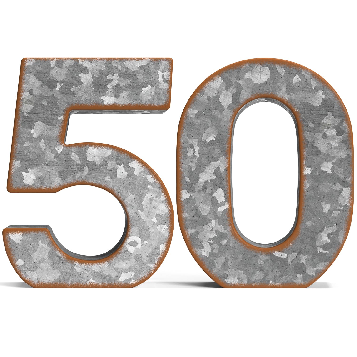 CraftyCrocodile Galvanized Metal Numbers for Wall Decor - 50 for Hanging & Freestanding - Unique Blend of Rustic, Vintage, Western, Industrial Styles