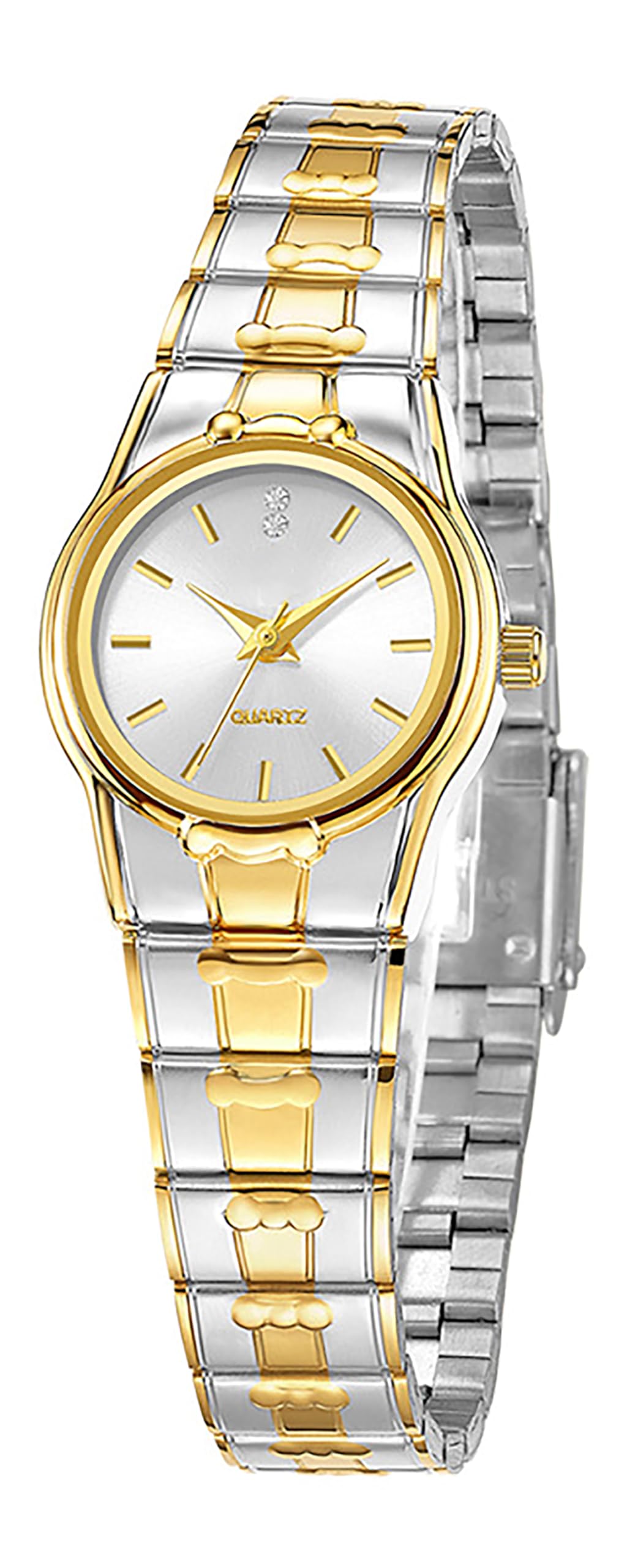 BESTKANG Elegant Minimalist Women's Watch - Slim Stainless Steel Quartz Wristwatch, Waterproof Dress Watch for Ladies (Two Tone White)