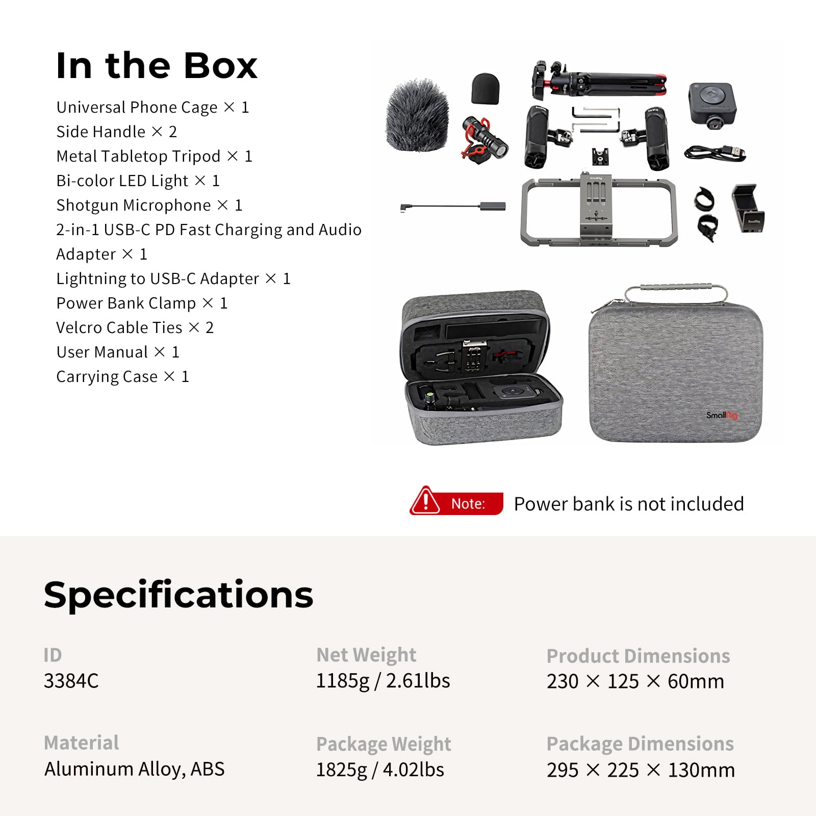 SmallRig Universal Phone Video Rig Kit for iPhone, Smartphone and Cameras, Phone Stabilizer Rig w/Tripod Microphone LED Light Side Handle Power Bank Holderm, for Vlogging & Live Streaming