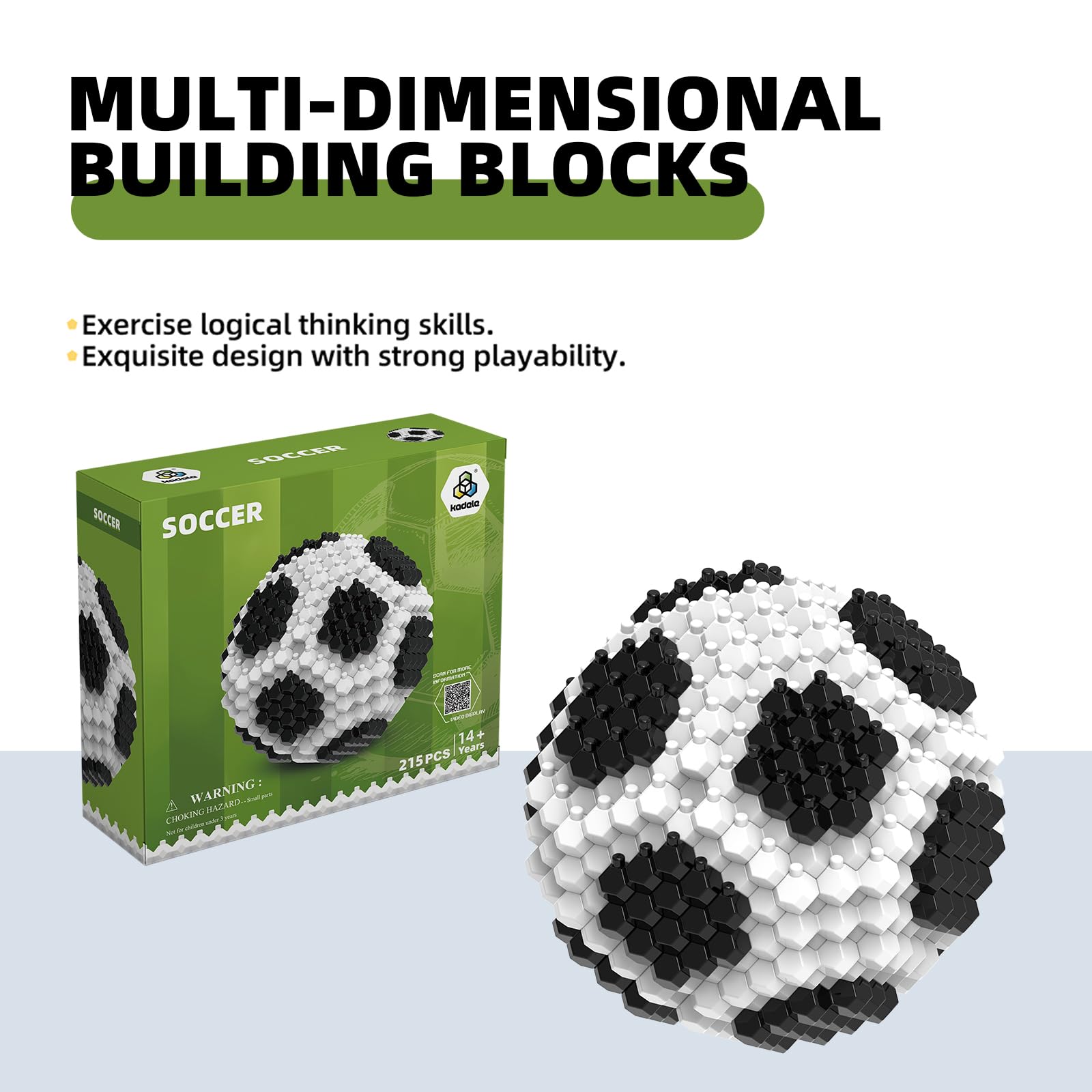 KADELE Fun Soccer Building Set 215PCS, Extremely Challenging STEM Building Blocks Decor for Adults Kids, Micro 3D Educational Toys for Boys Girls Ages 14 and Above