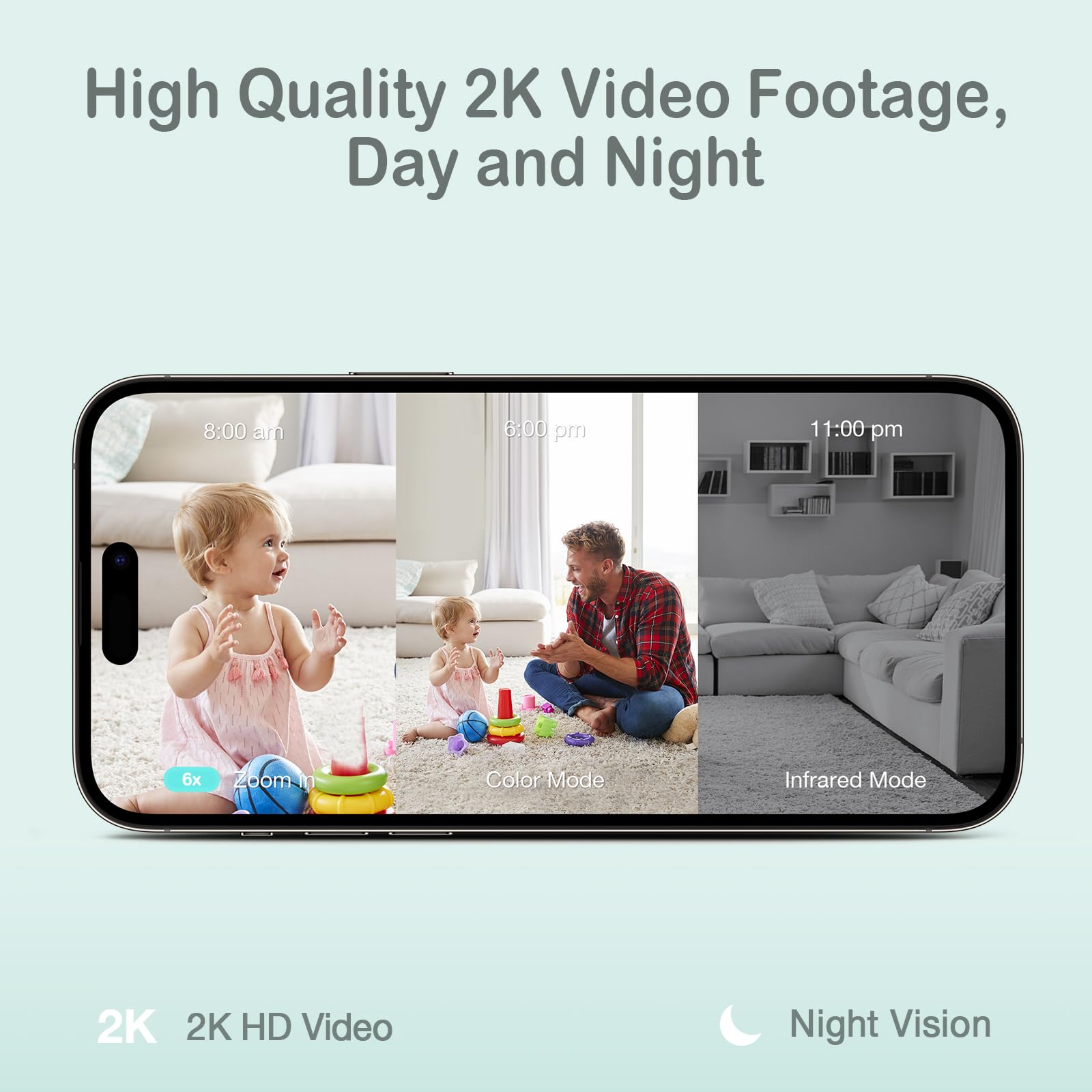 Sense-U Smart 2K Video Baby Monitor, Pan/Tilt, Person/Baby Crying/Motion Detection, 2-Way Talk, Night Vision, Background Audio, No Monthly Fee (Compatible with Smart Baby Monitor)