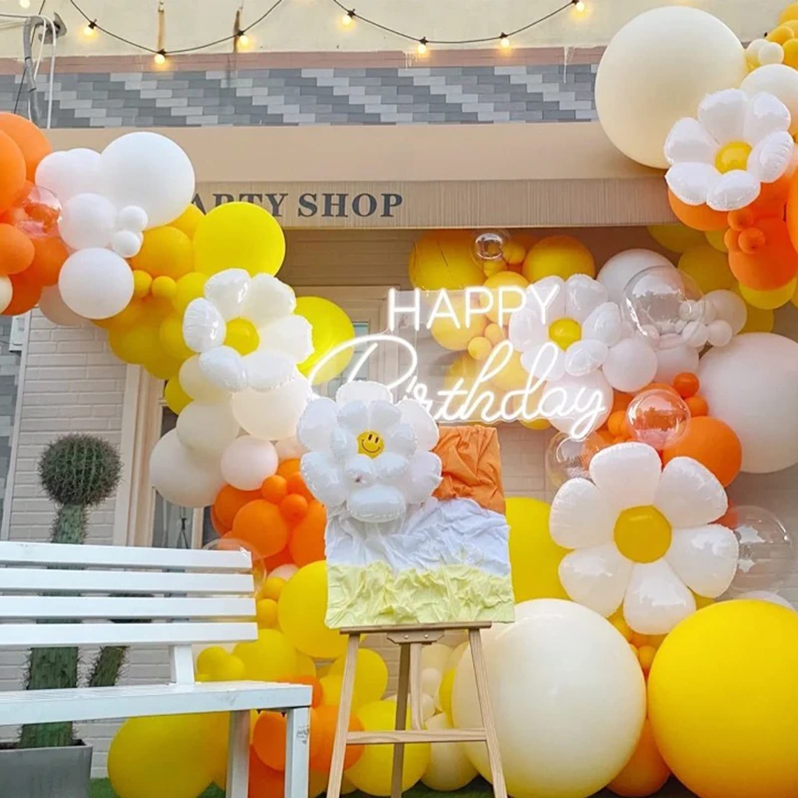 PartyWoo 140 Pcs Daisy Balloon Garland - Orange, Yellow, Apricot, Sand White, White for Arch, Birthday, Baby Shower, Wedding Decorations